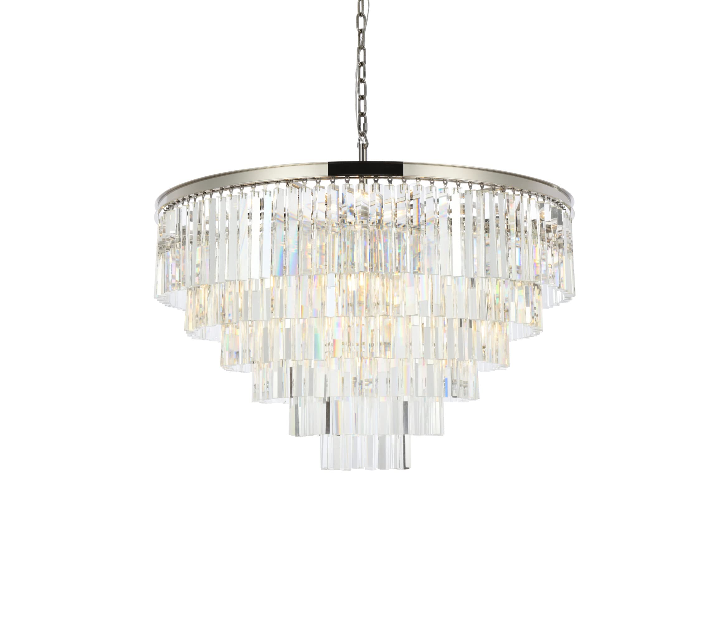 Elegant Lighting Sydney Collection 1201D44PN/RC 10-Light Pendant Lamp with Royal Cut Crystals, Polished Nickel Finish