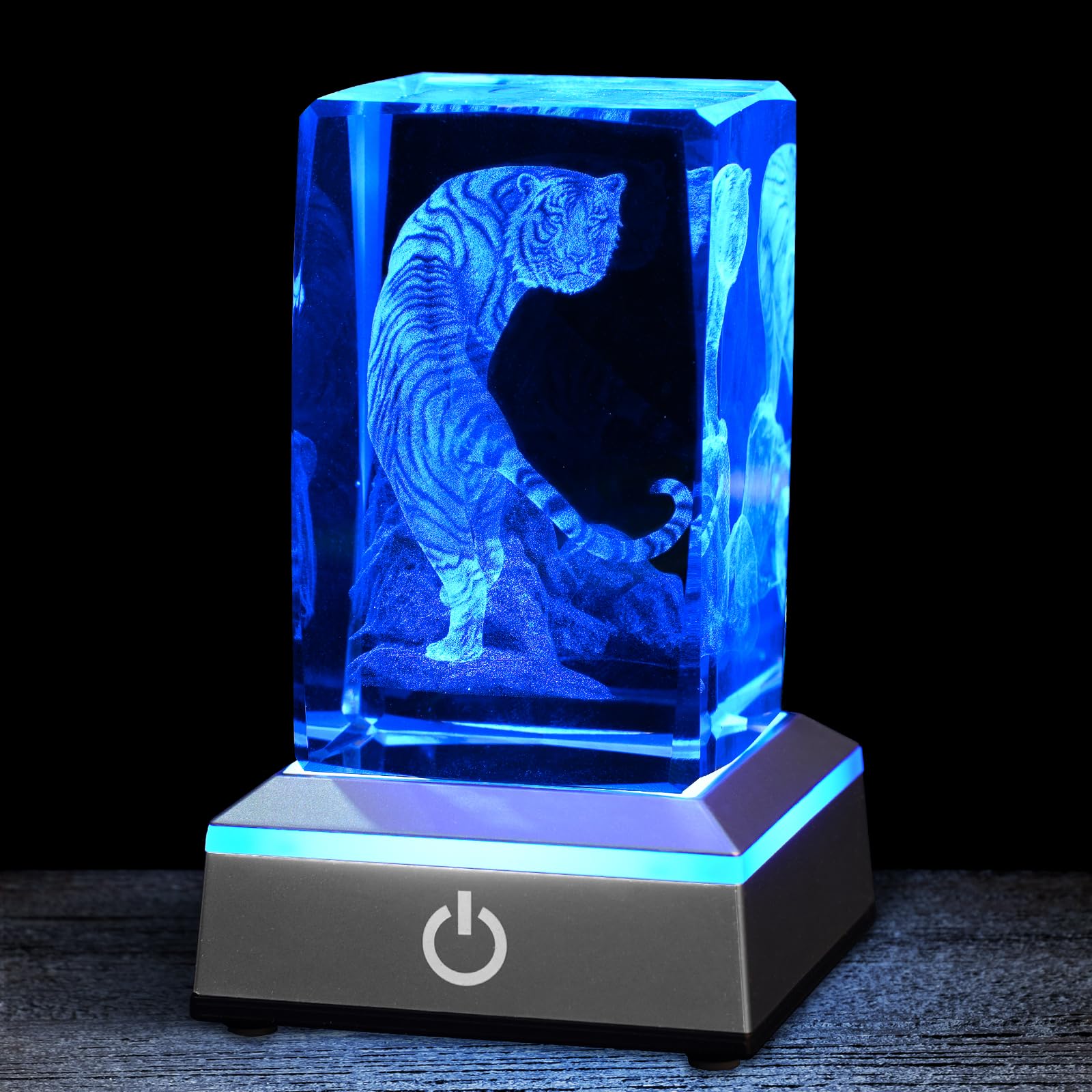 Eicxjui 3D Tiger Crystal Night Light with Multicolor LED Base Glass Laser Engraved White Tiger Lamp Figurines Gifts for Boys Gir
