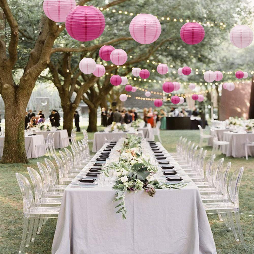 Meiduo 15Pcs Pink Chinese Paper Lanterns For Wedding, Birthday, Valentine'S Day Decor
