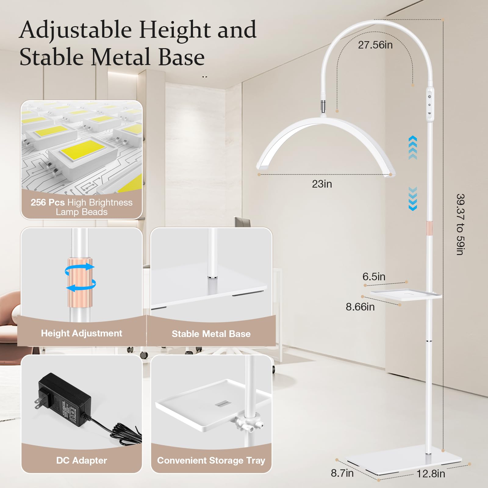 Mznoo Lash Light For Eyelash Tech With Tray, 30W/3600Lm Bright Half Moon Light For Lashes, Nails And Tattoos, 23In Large Lash La