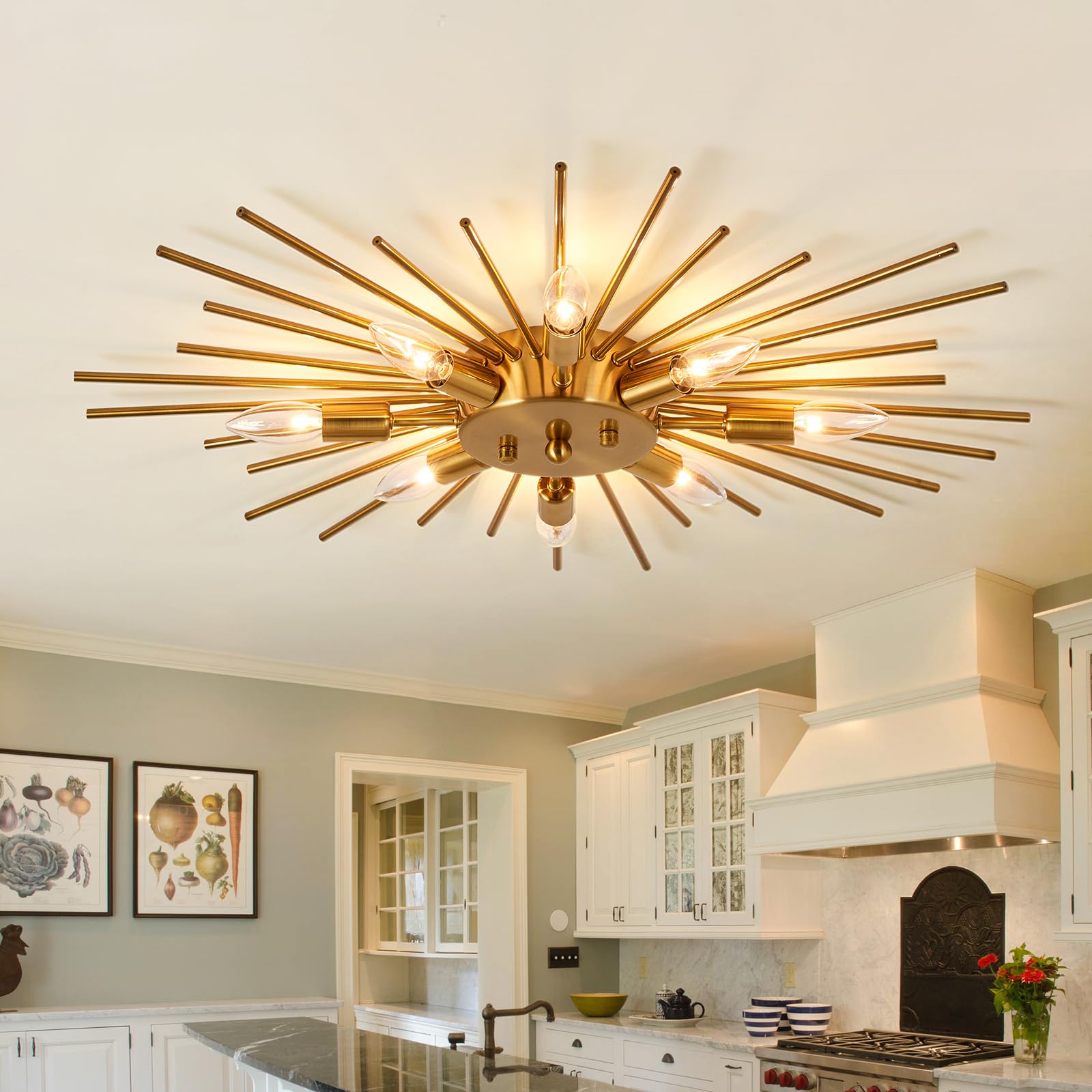ZGLAOJT Semi Flush Mount 8 Light Ceiling Light Modern Metal Ceiling Lighting Gold Light Fixture Chandelier for Farmhouse Kitchen Dining Room Bedroom Hallway Living Room.-New