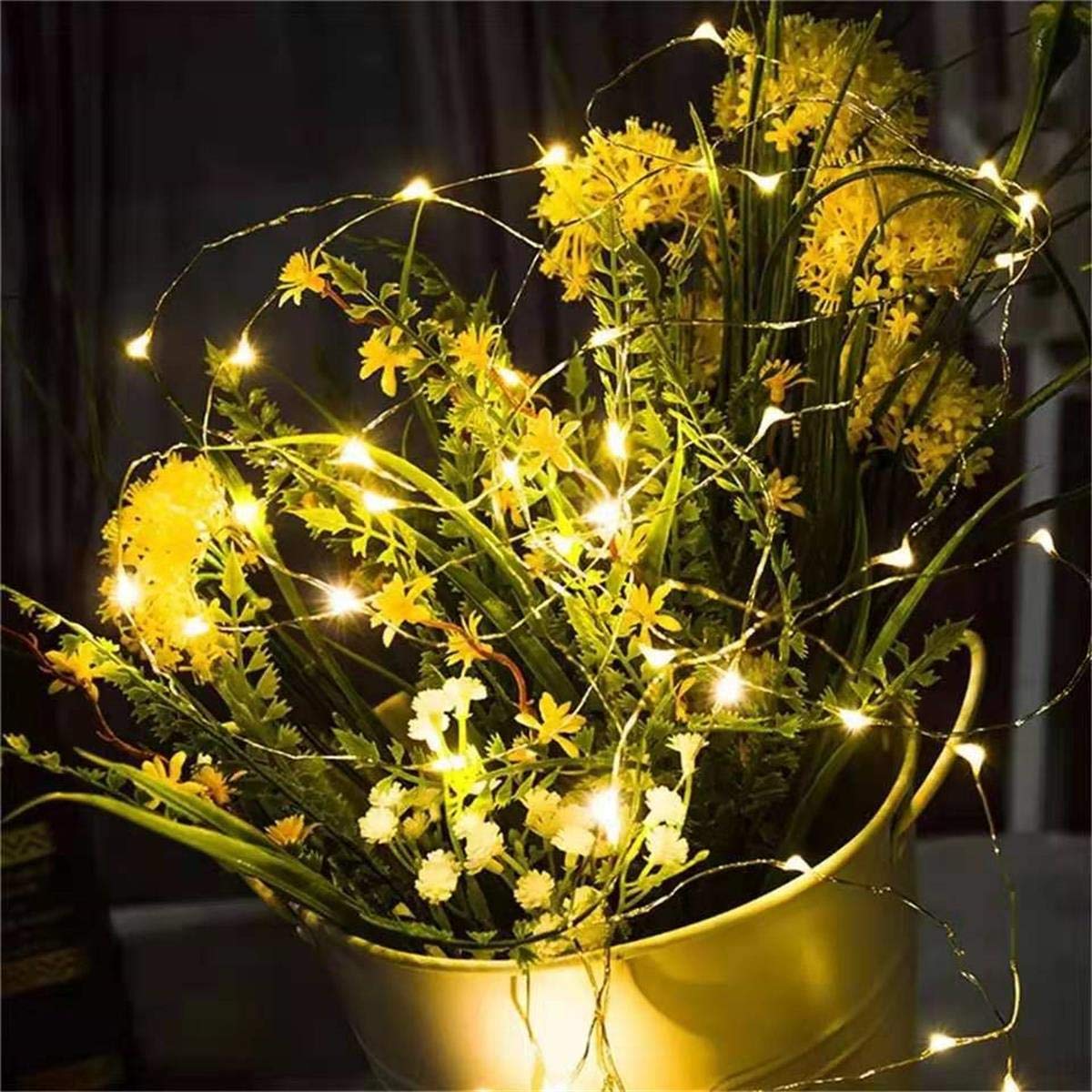 4 Pack Battery Operated Dewdrop Led Lights,Indoor Mini Fairy Lights With Timer Function,For Wedding Home Parties Christmas Holiday Decoration,6 Hours On/18 Hours Off ,30 Count Leds,10 Feet (Yellow)