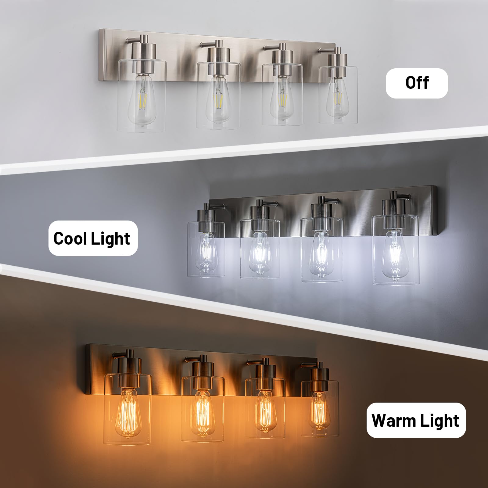 Chosenior 4-Light Bathroom Vanity Light Fixture, Brushed Nickel, Metal, Modern Design for Kitchen, Bedroom, Living Room