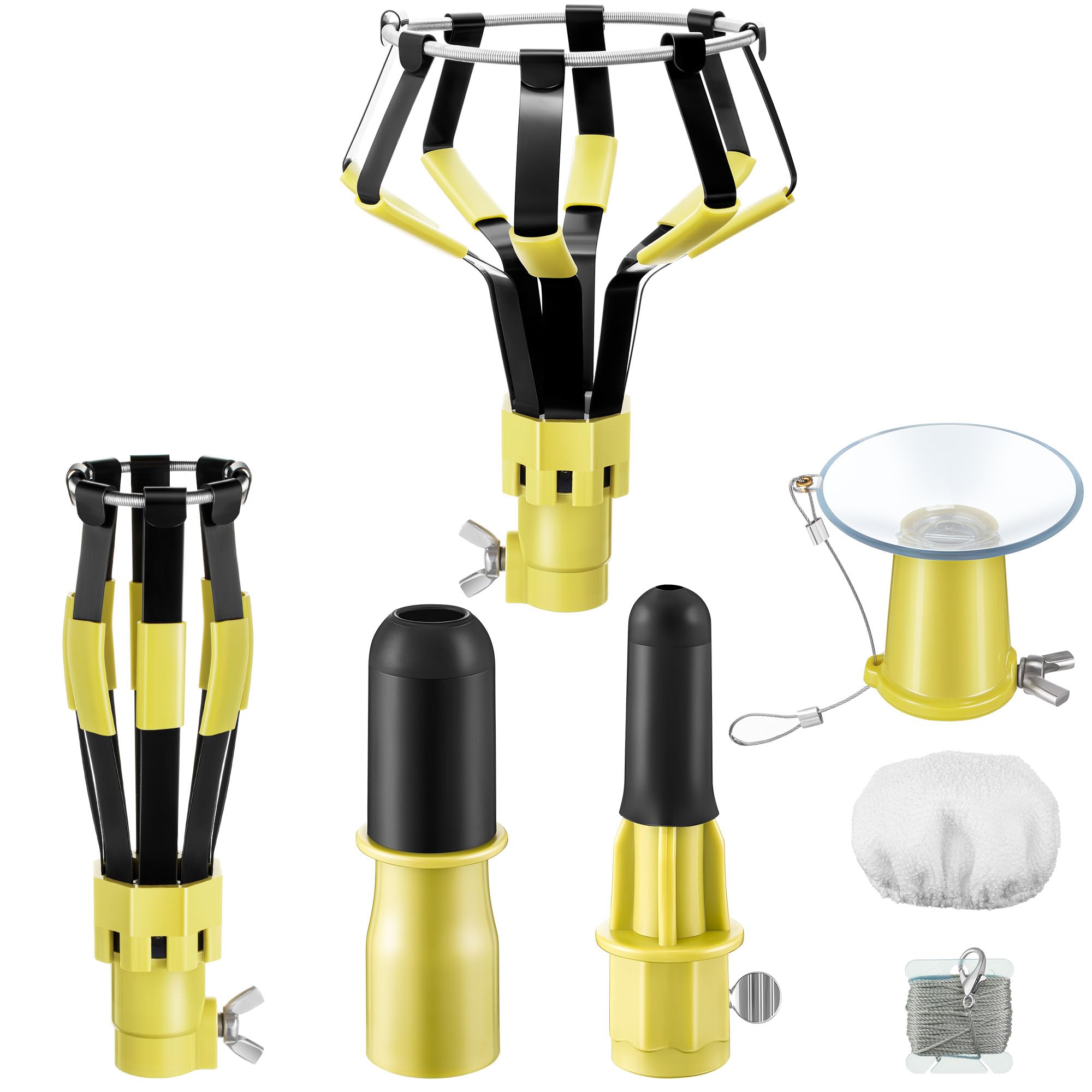 Dreyoo 4 Pieces Set Light Bulb Changer  Suction Cup And Cage Changer For Incandescent  Floodlight  Broken Bulb And Recessed Lights  Compatible With Standard Extension Pole  Pole Not Included (Yellow)