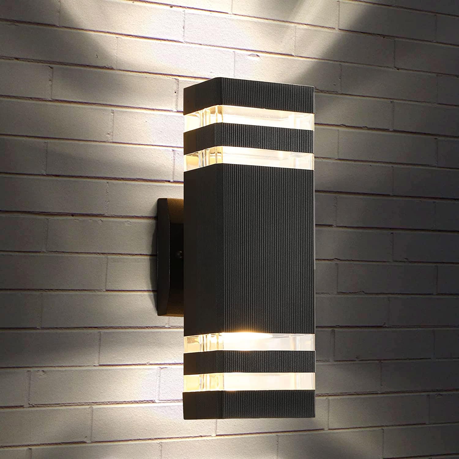 tewei 1 Pack 12In Square Up and Down Outdoor Wall Lights, Modern Black Exterior Light Fixture Aluminum Waterproof Porch Lights O