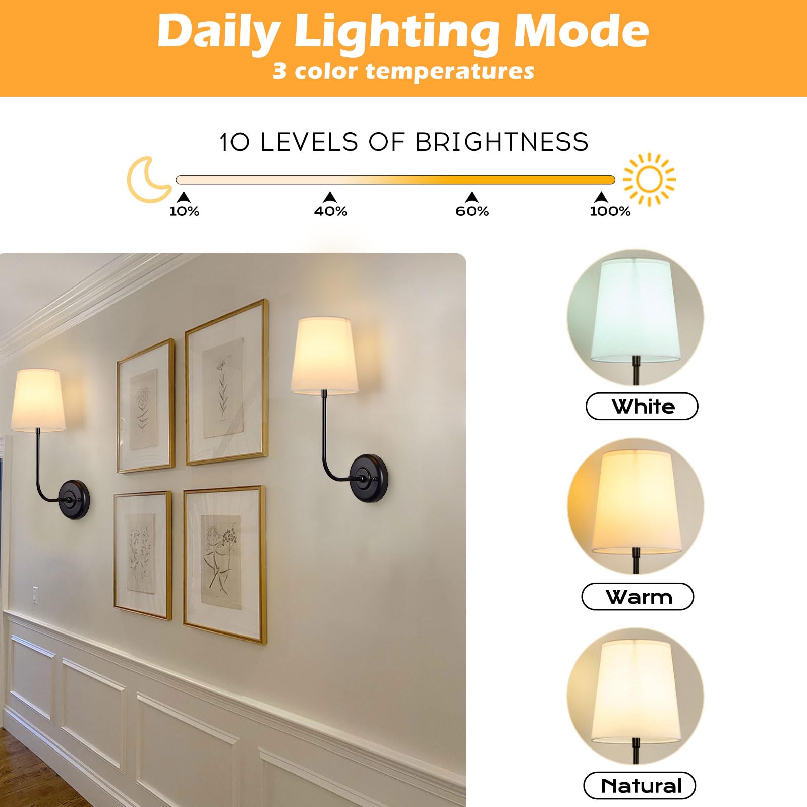 PASSICA DECOR Battery Operated Wall Sconces Set of Two, Rechargeable, Dimmable Bulbs, Remote Control, Black, Model U102-01-DP