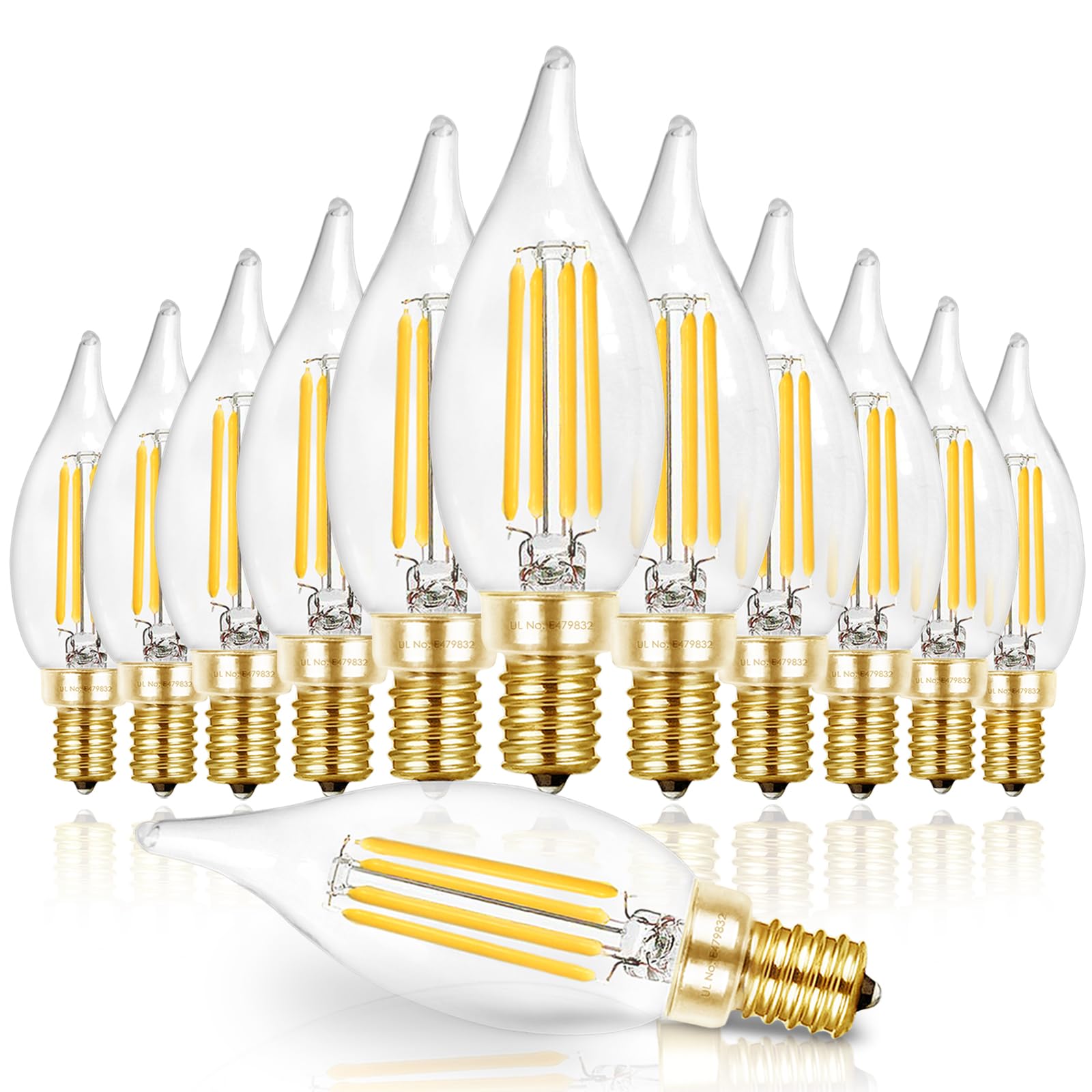 Hizashi E12 Candelabra Bulb 60W Dimmable 5000K Daylight White Glass 12 Pack