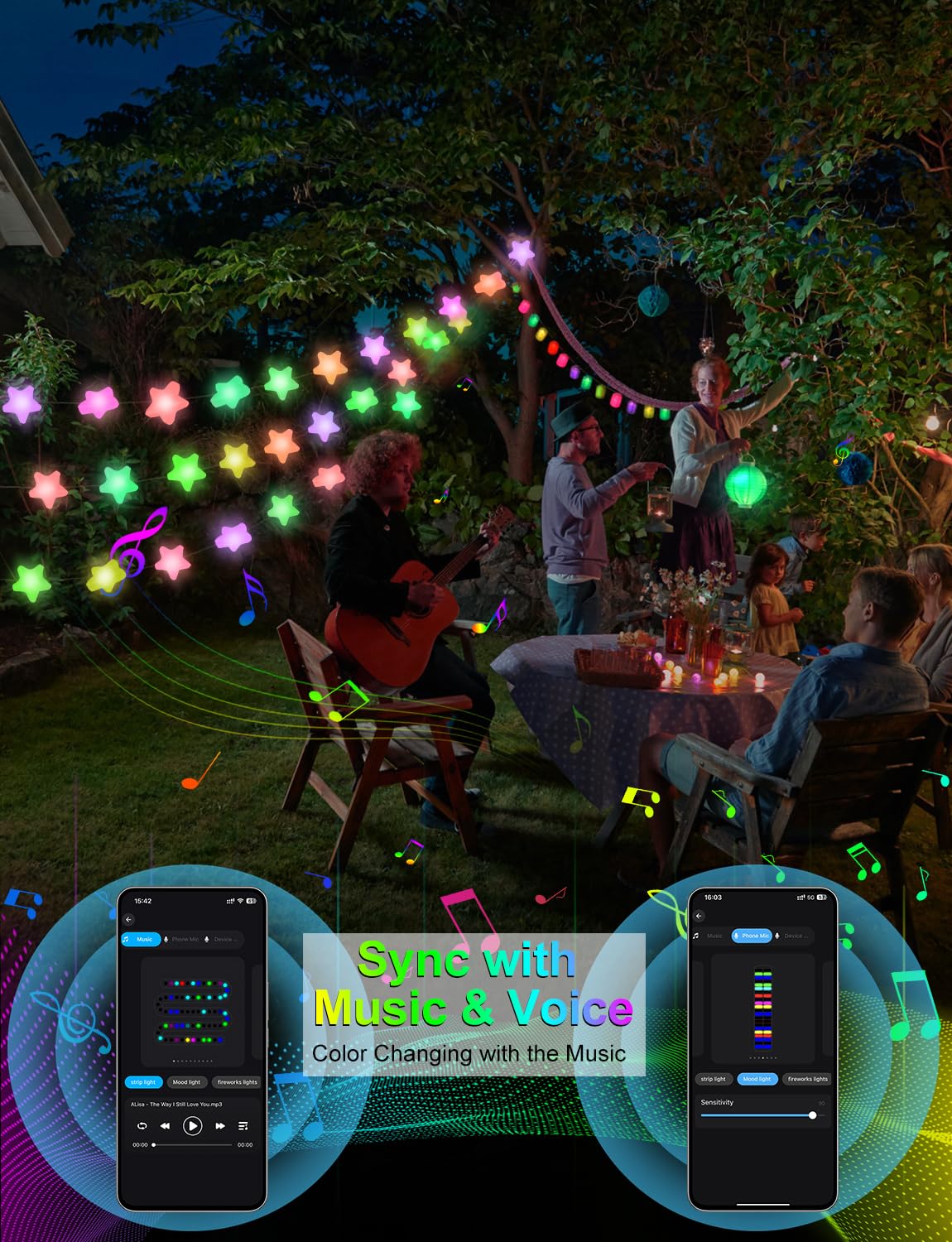 echosari Smart Star Fairy Lights - 33Ft RGB Color Changing String Lights with APP & Remote Control, Model S01-ES-10M-StarL