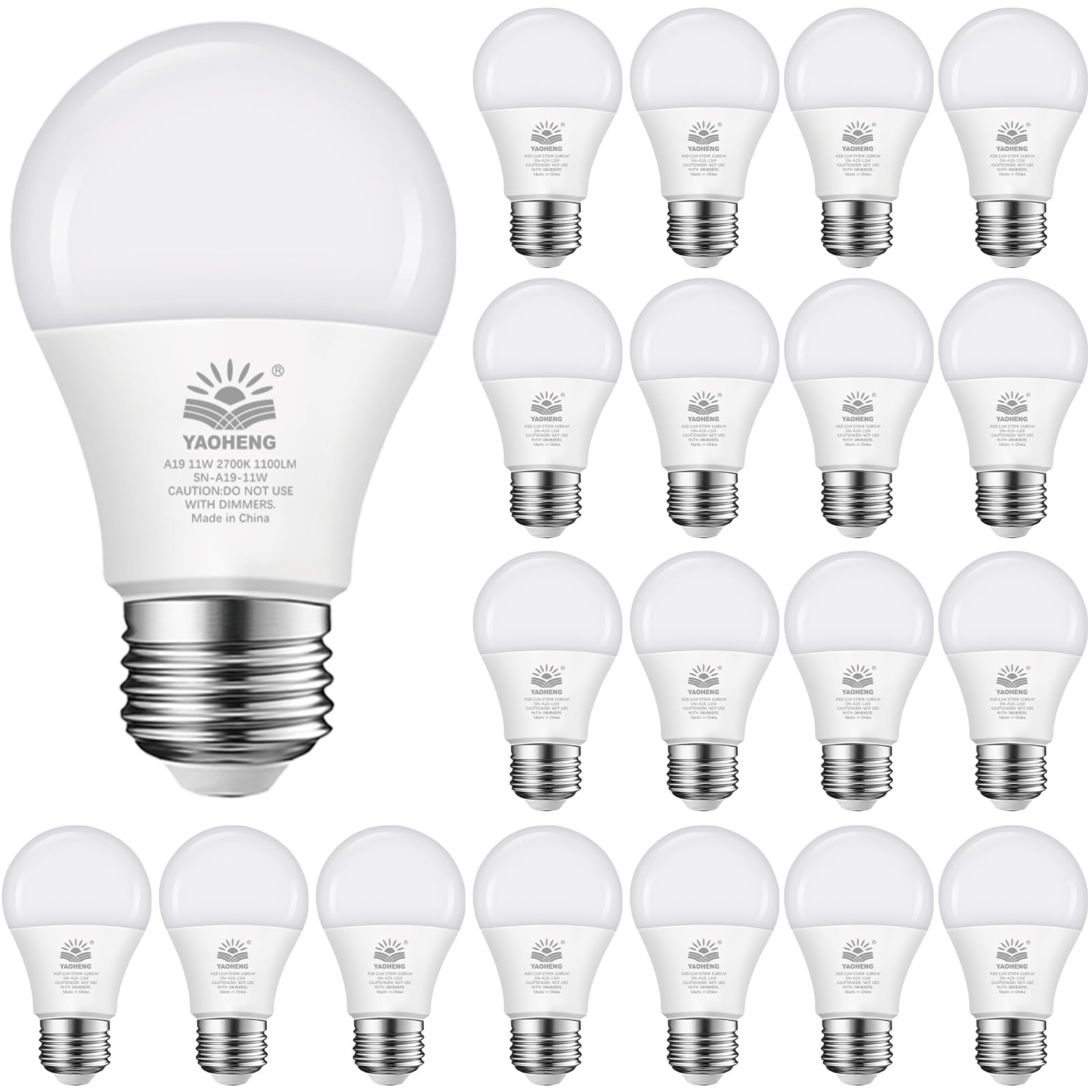 YAOHENG A19 LED Light Bulb 75W Equivalent, 11W, 2700K Warm White, E26 Base, Non-Dimmable, 1100 Lumens, 