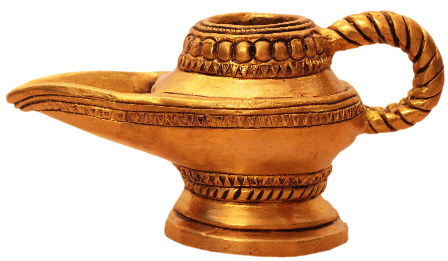 Purpledip Brass Lamp Anajli Holder: Magic Lamp Or Aladin'S Chirag Shape Charan Amrit Vessel For Home Temple (10913)