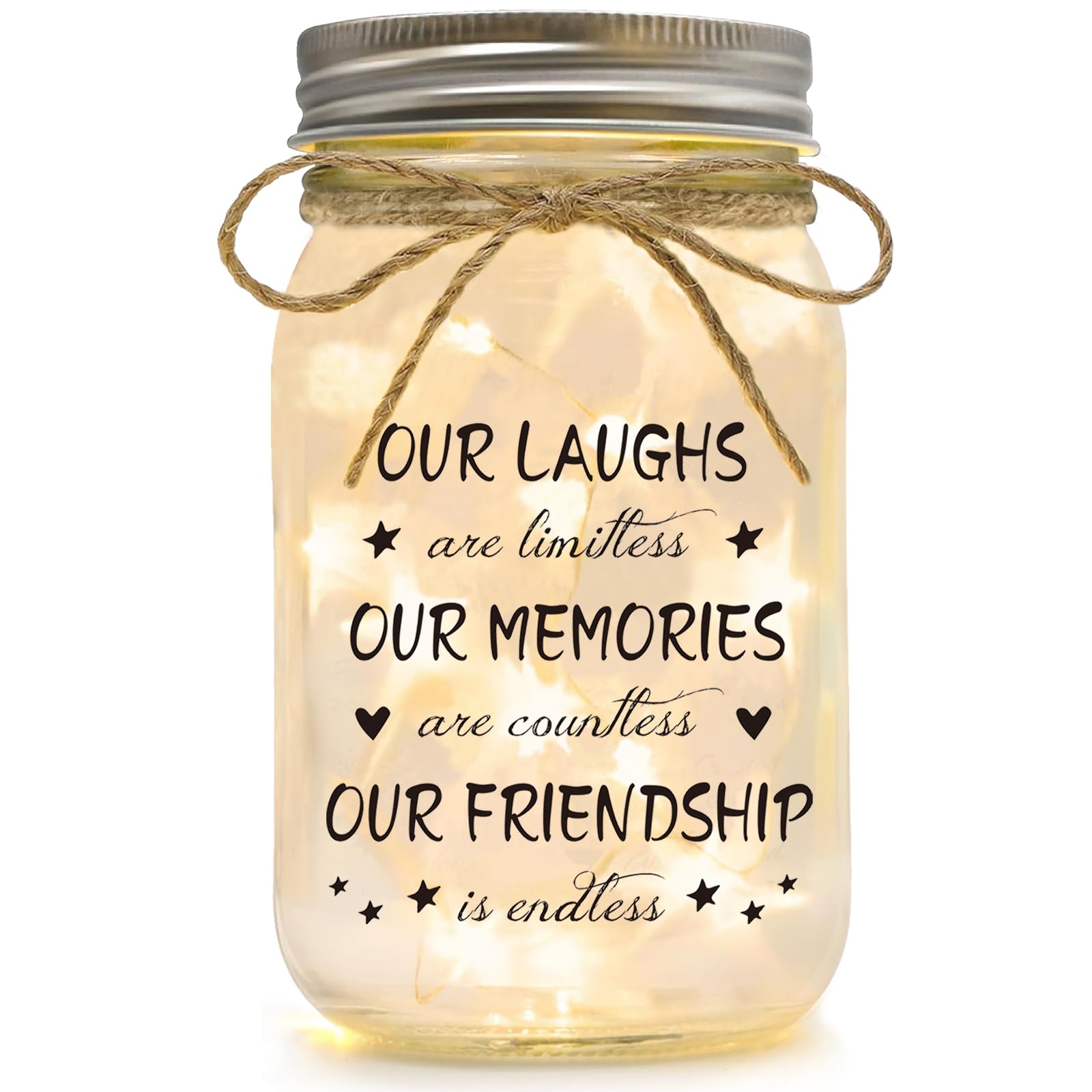 Luckyyds Friendship Gifts for Women Best Friend Birthday Christmas Gift - Mothers Day Gifts for Friends, Mason Jar Night Lights,