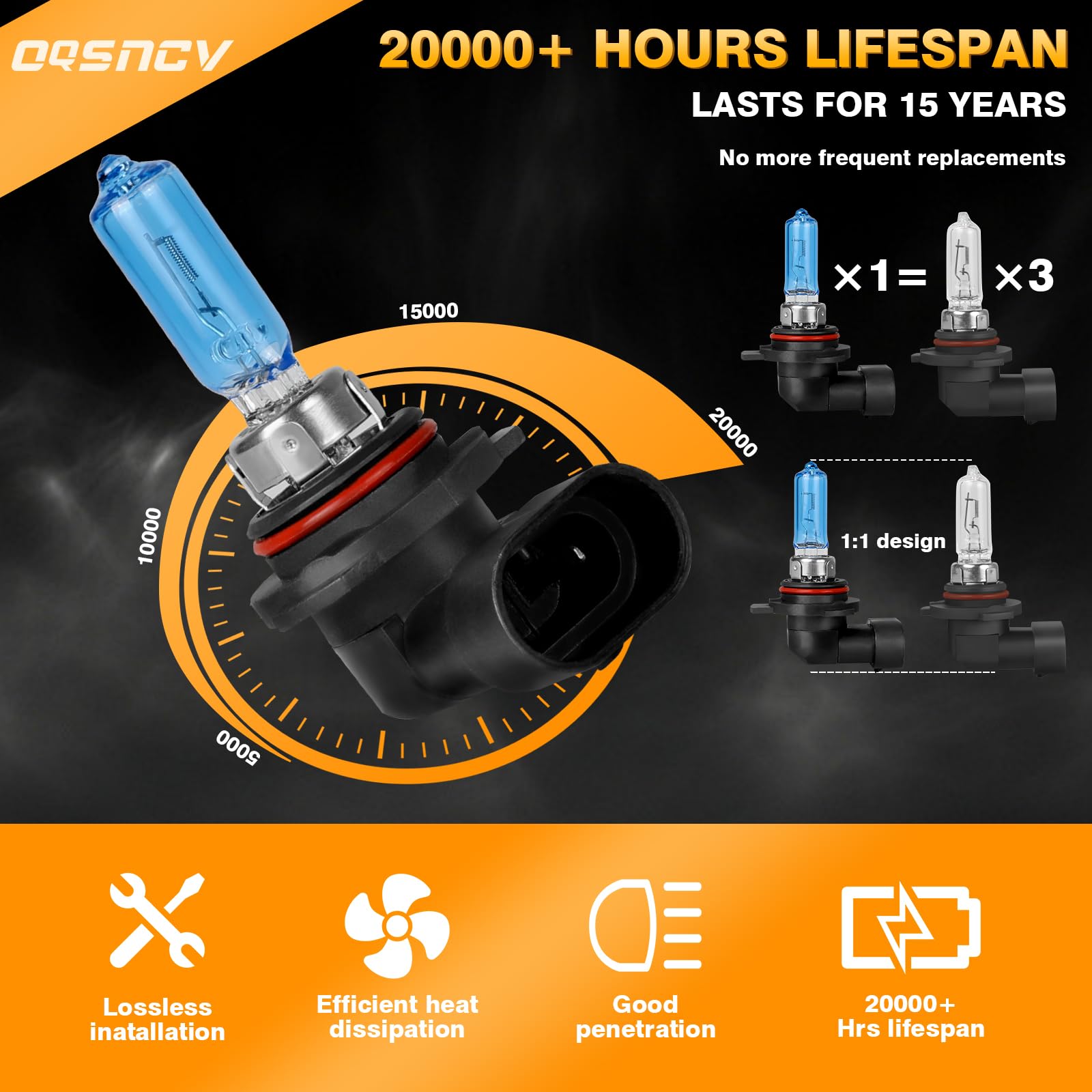 OQSNCV Halogen Headlight Bulbs 9012 High/Low Beam Kit 4200K for Fiat 500 500L 500X (2012-2020), Pack of