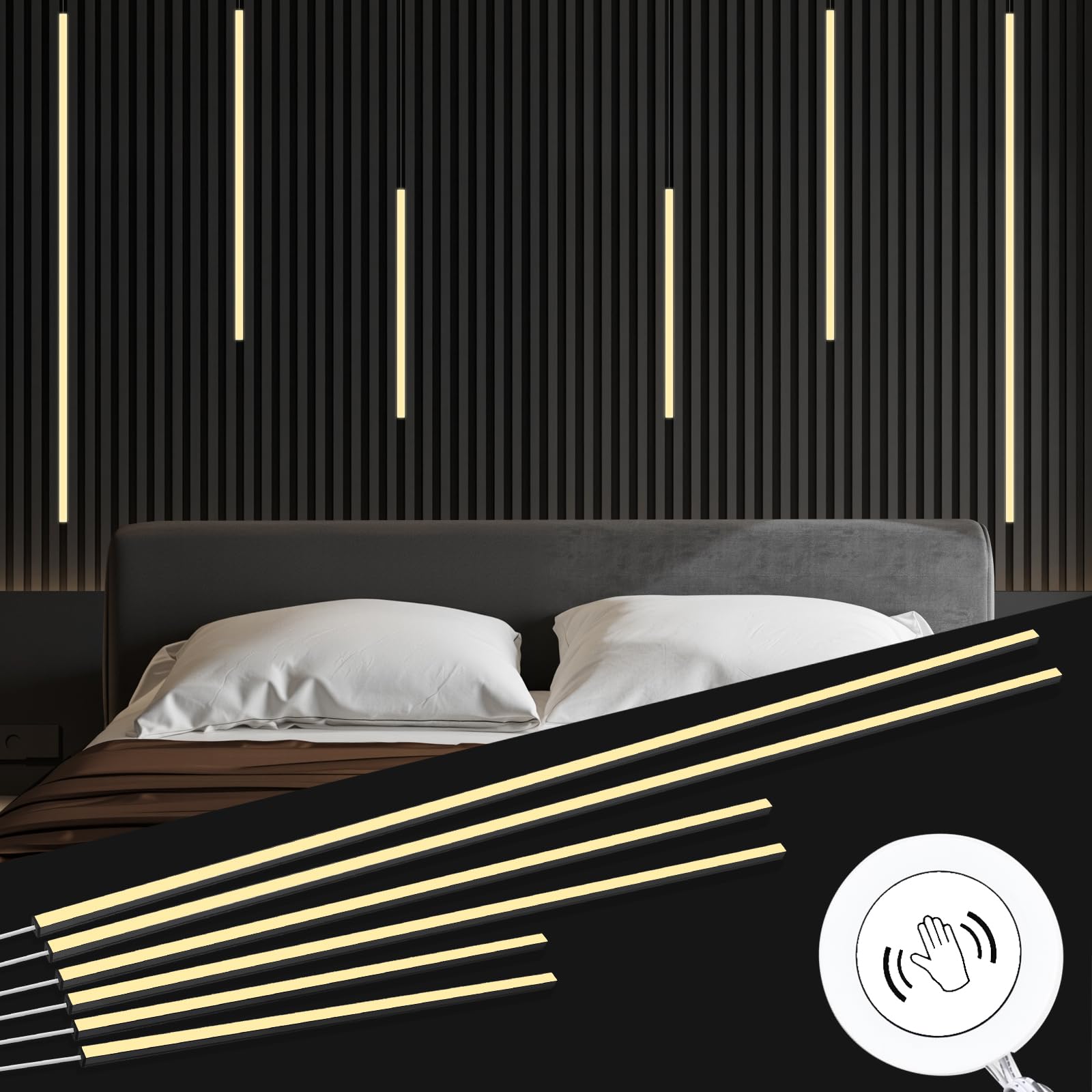 CUBITOR LED Recessed Lighting Kit, 6-Pack Warm White 3000K, Self-Adhesive Light Bars, Black Channel, Model WPL002