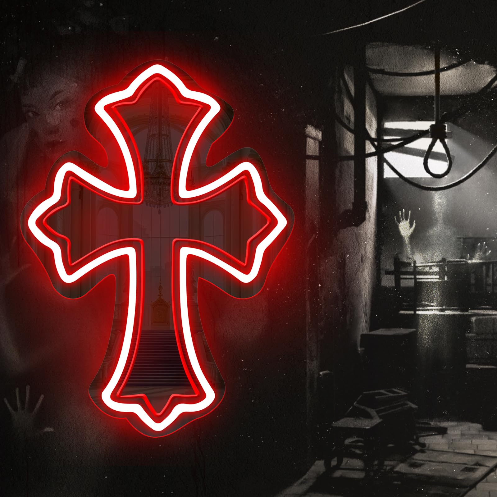 Cross Gothic Y2K Cross Mirror Neon Sign  Birthday Gift  Gothic Wall Decor  Corss Bedroom Mirror Sign  Gift For Friends  Retro Wall Decoration  16.5X12