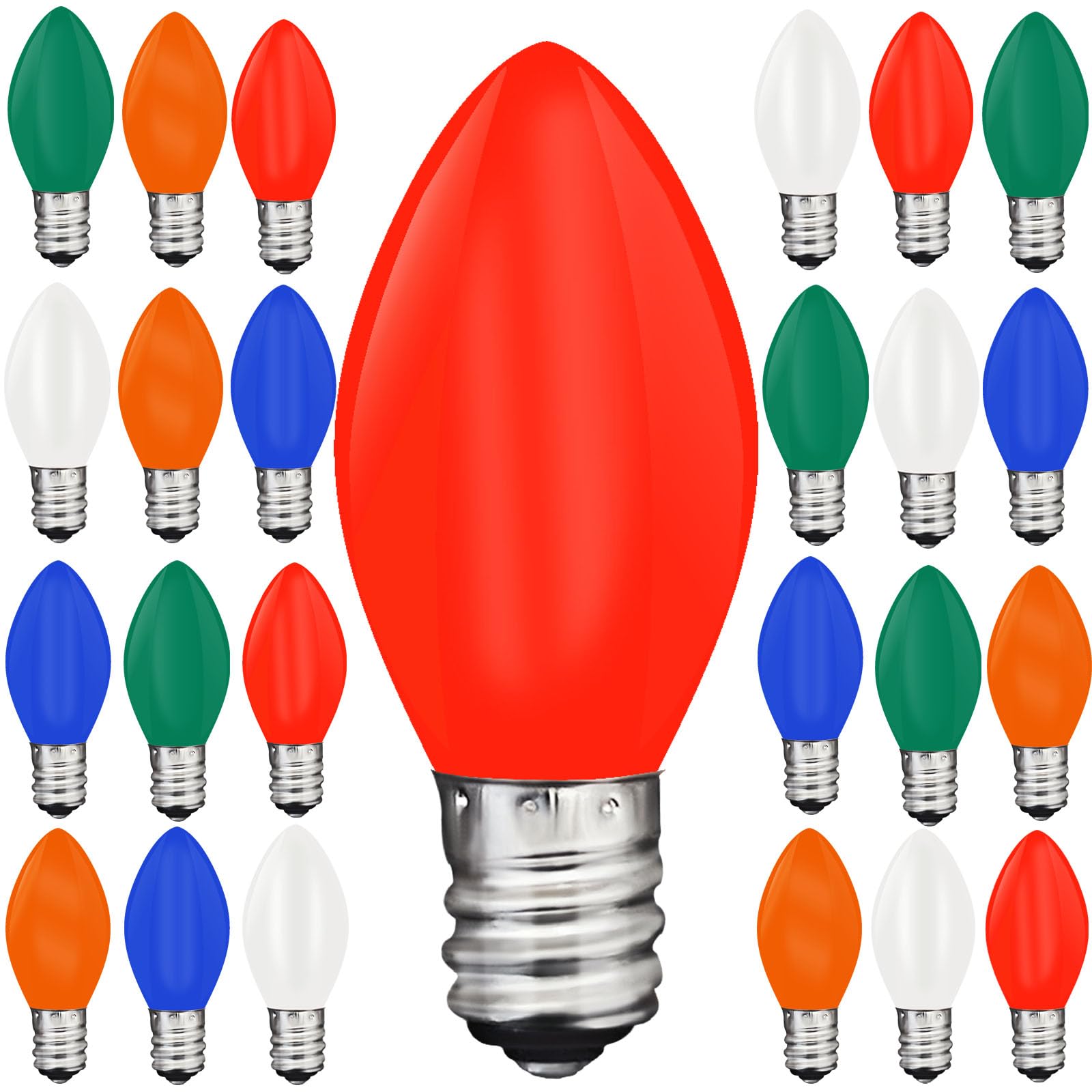 25 Pack C7 Led Multicolor Christmas Replacement Light Bulbs For Outdoor String Lights, E12 Candelabra Base Bulbs, 0.6W Energy-Ef