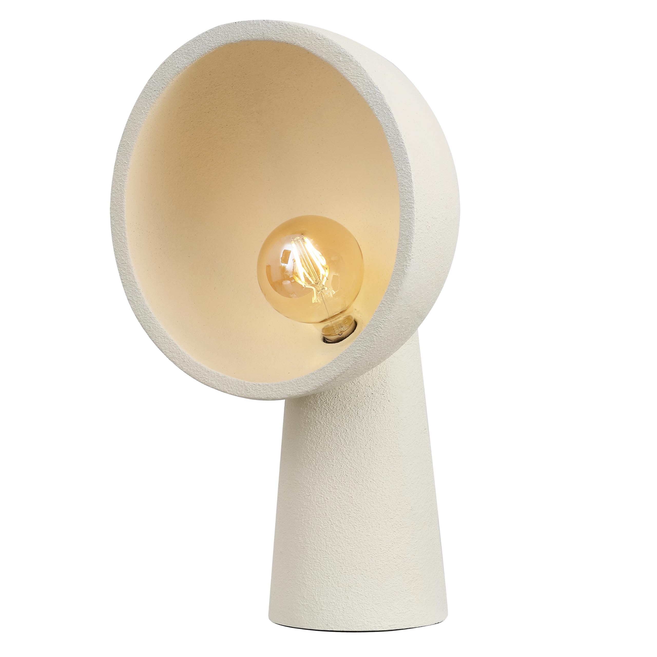 JONATHAN Y 17.5 Cream Resin Contemporary Minimalist Half-Globe Column LED Table Lamp, Modern Industrial Tapered Bedside Lamp for