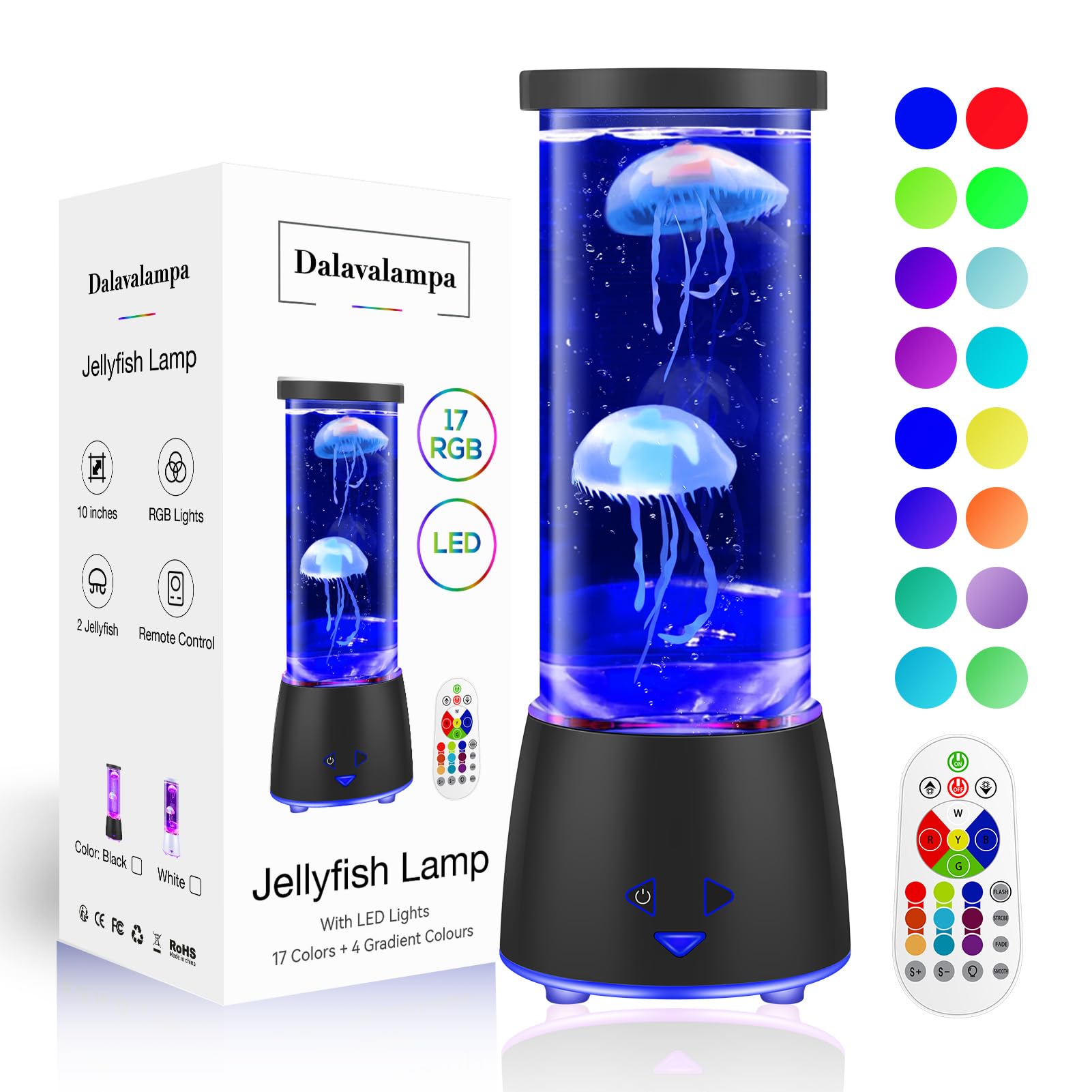Dalavalampa 17 Colors Changing Jellyfish lamp with Remote - Jellyfish Tank Table Lamp, LED Night Light for Kids Adults, Aquarium
