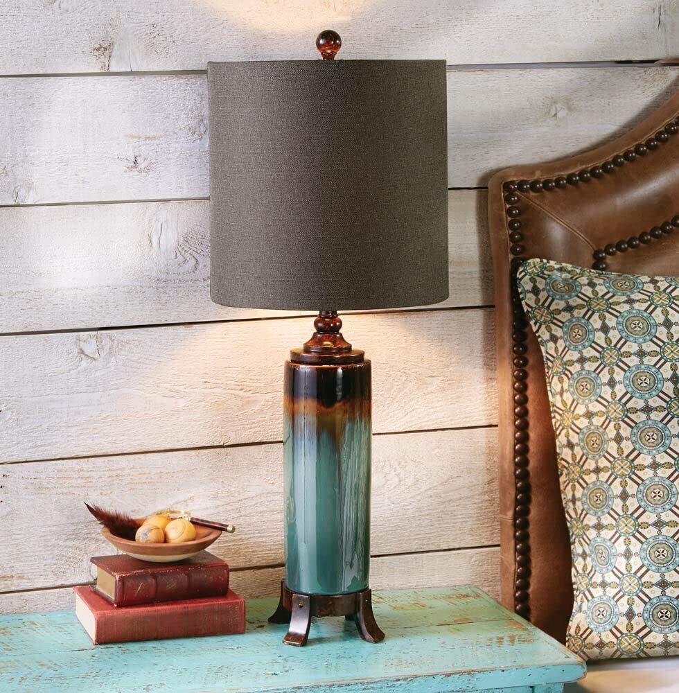 Black Forest D?or Rustic Canyon Rim Table Lamp - Turquoise Drip Glaze Ceramic Lamp with Mocha Shade - 32.5''