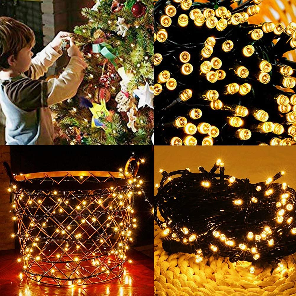 HOME LIGHTING 66ft LED Fairy String Lights - Waterproof Green Wire, 8 Modes, Warm White, Model HB-200COI, Indoor/Outdoor Xmas Decoration