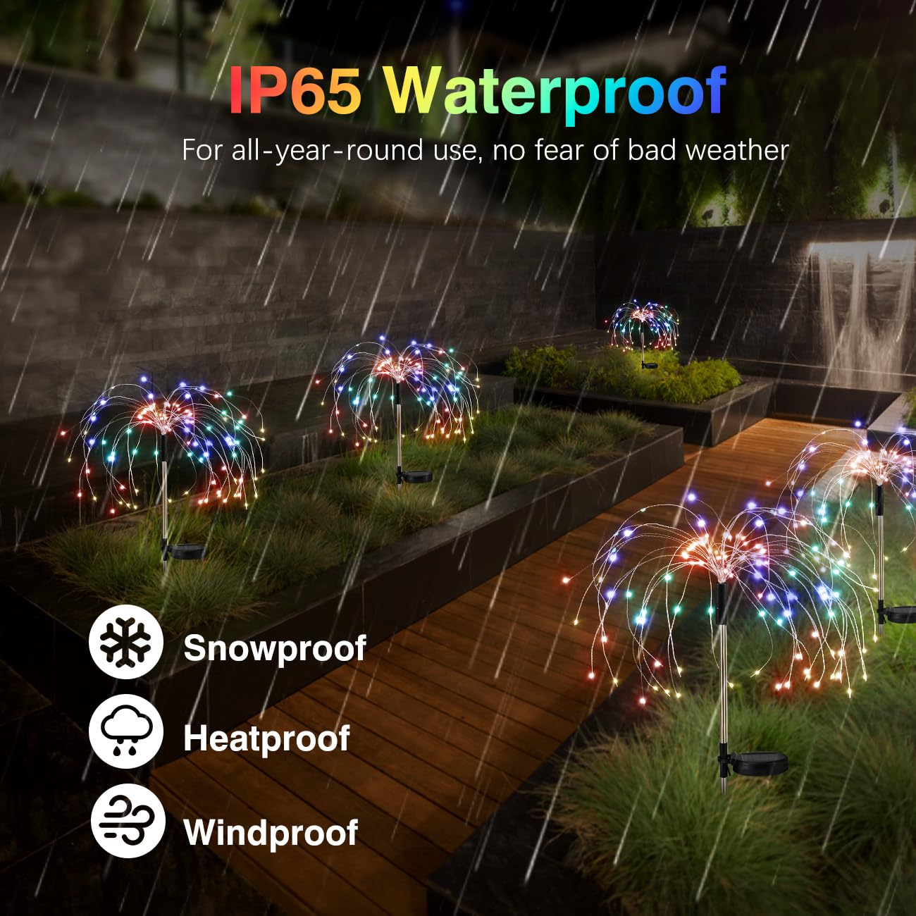 Lewondr Firework Solar Garden Lights, 120 LED Solar Firework Lights with 8 Lighting Modes, Waterproof Sparkler Starburst Solar L