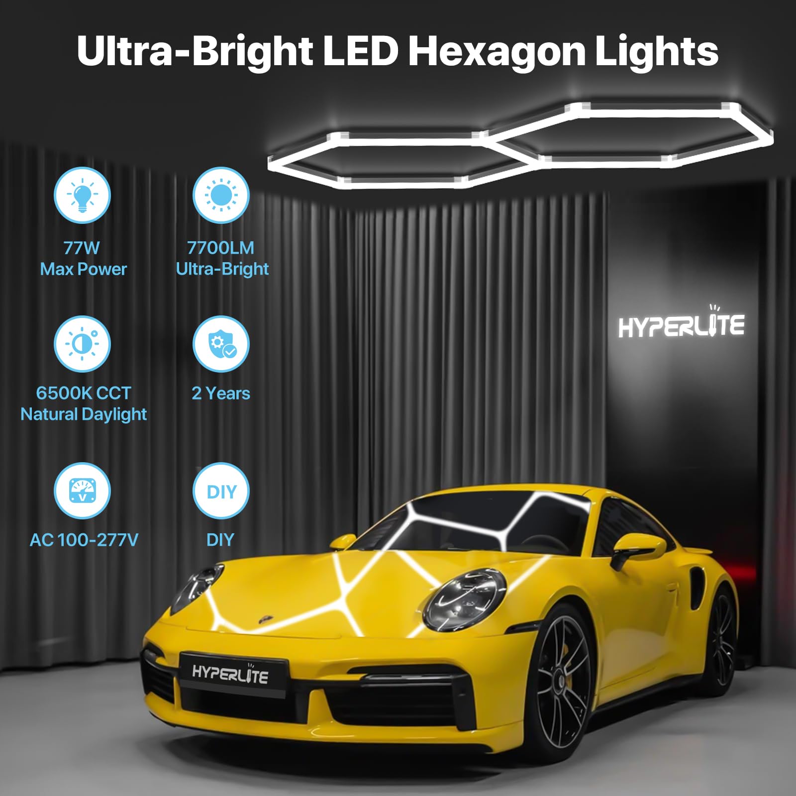 Hyperlite Gen 2 Hexagon Led Lights: 77W 7700Lm 2 Grids Diy Hexagon Led Lights, 6500K Ultra Bright, Easy Install, Durable Design