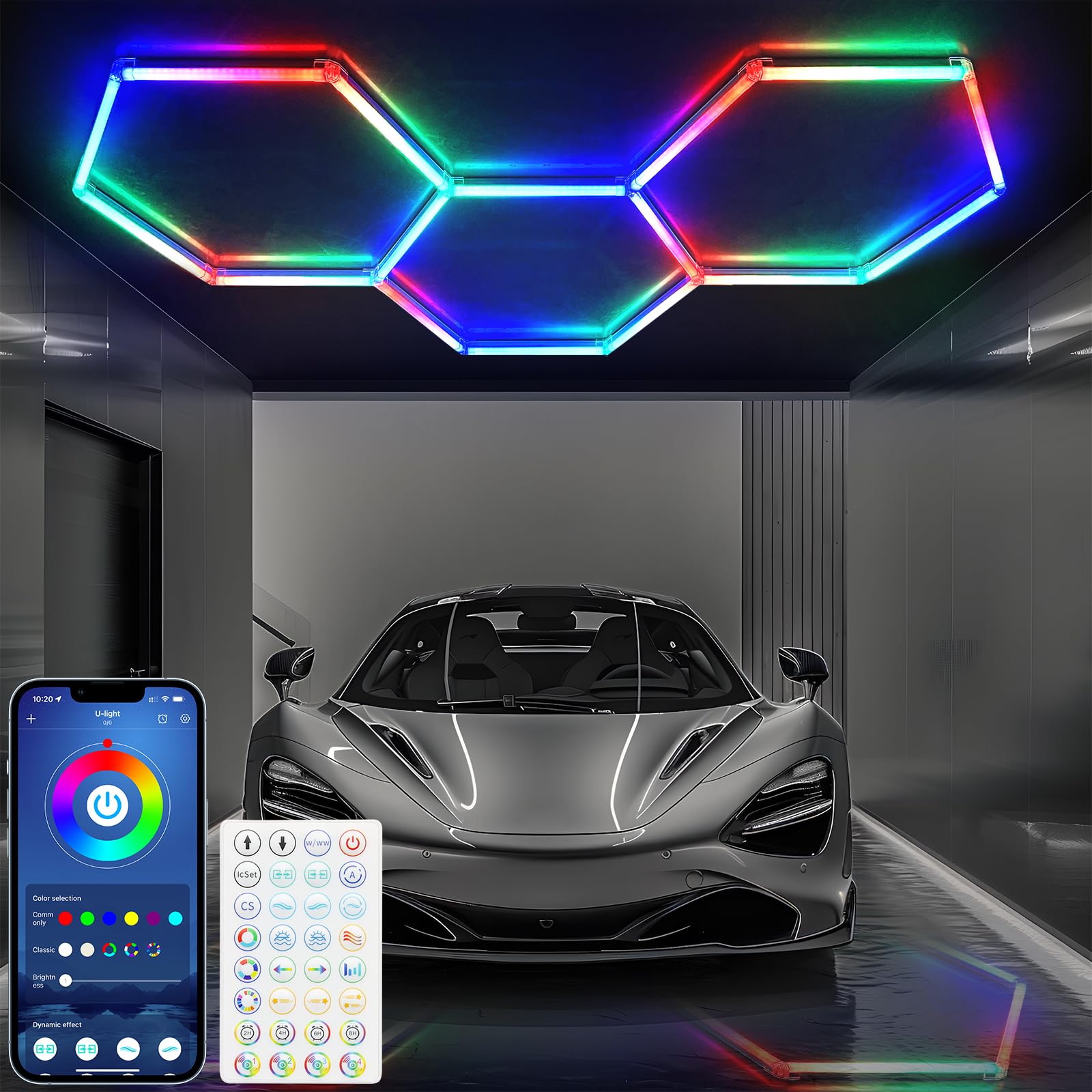 Gneng RGB Hexagon Lights - Smart LED, LED with 4 Music Modes, Dimmable Garage for Garage Decoration Game Room Gym Room Decor