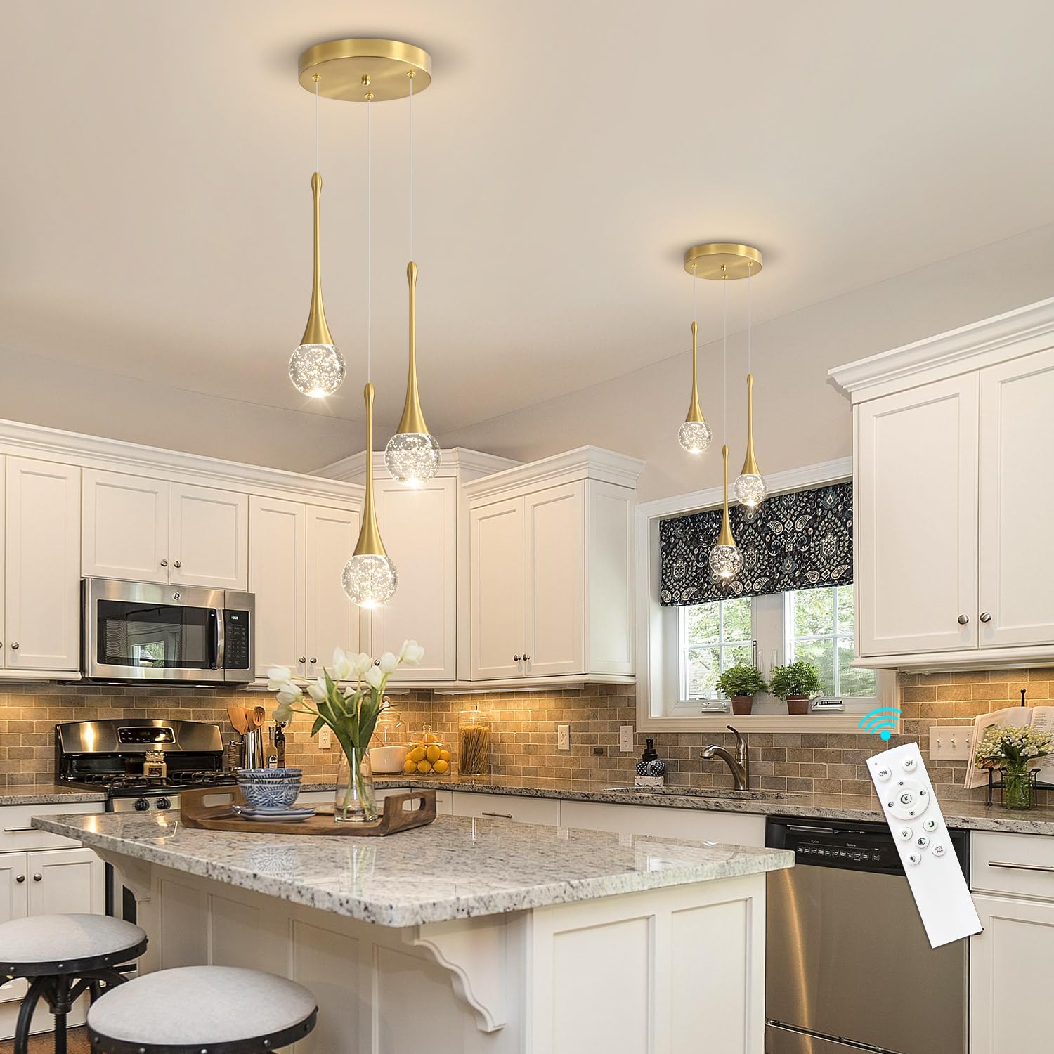 Cenozo 3-Lights Pendant Lighting - Dimmable Crystal Chandelier in Antique Gold for Kitchen, Dining Room, Hallway & Bedroom