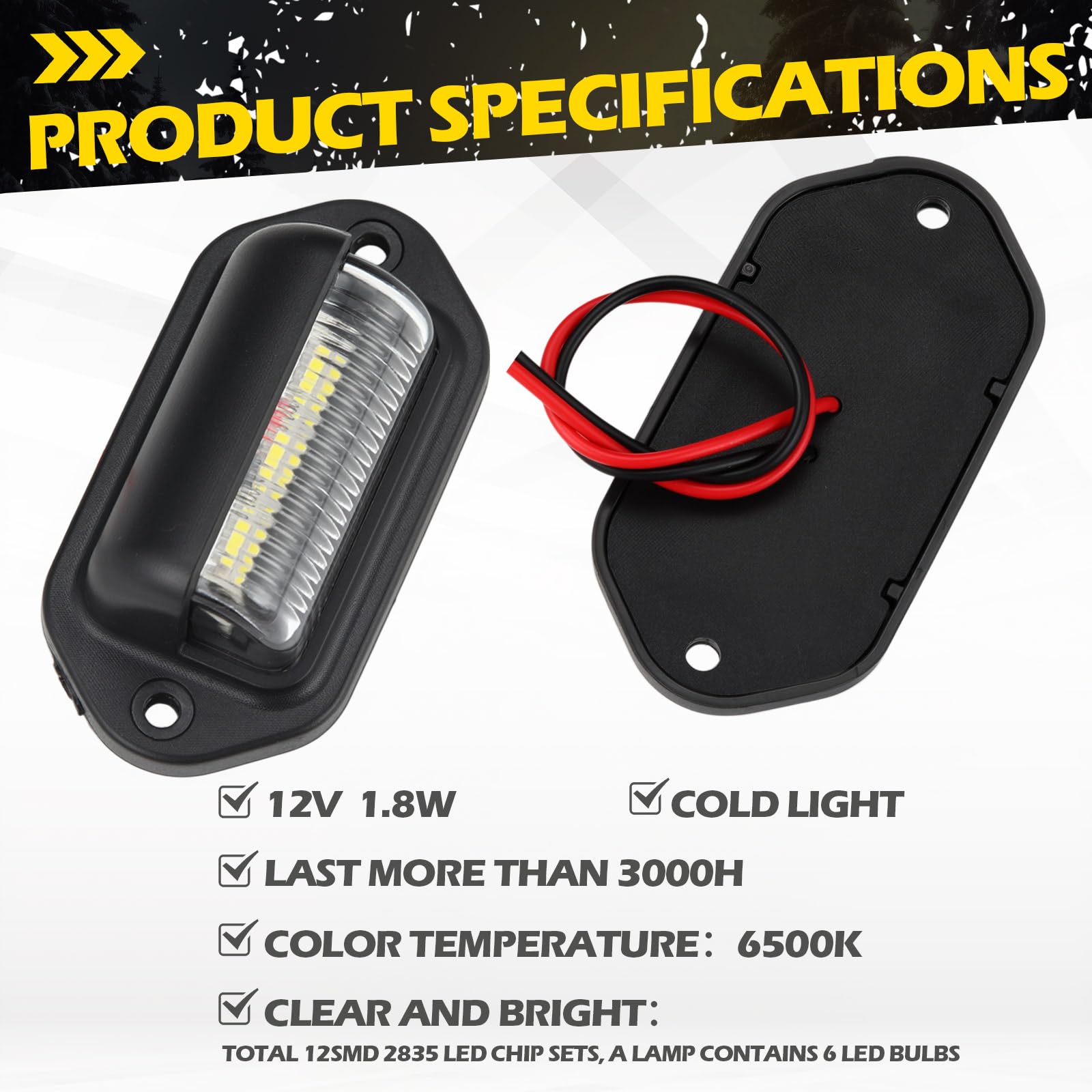 Mudder License Plate Light - 12V, 6 LED, Waterproof Taillight for Truck, SUV, Trailer, RV, Boats