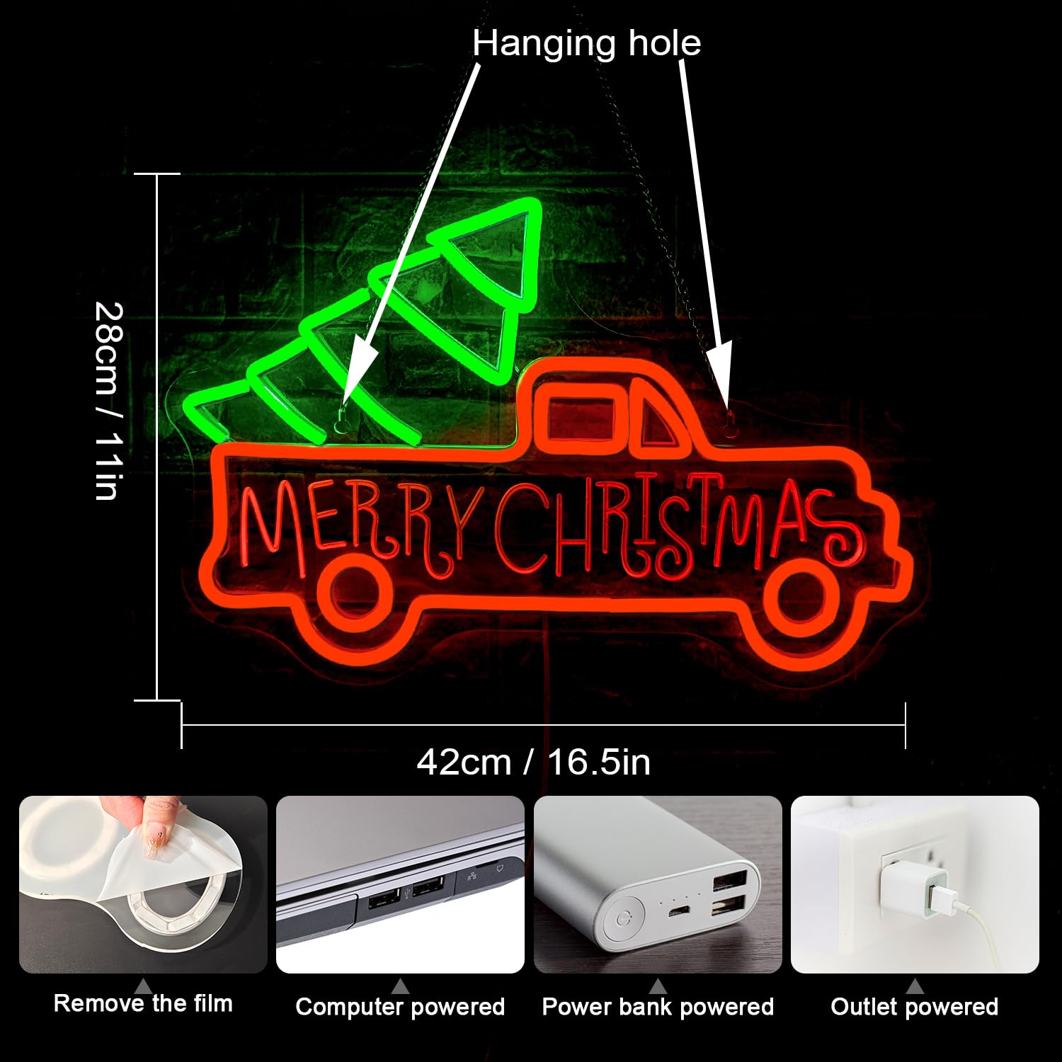 WLHOPE Christmas Truck Neon Sign - Dimmable Acrylic LED Decor for Wall, 16.5L x 11W, Perfect for Christmas Parties & Gifts