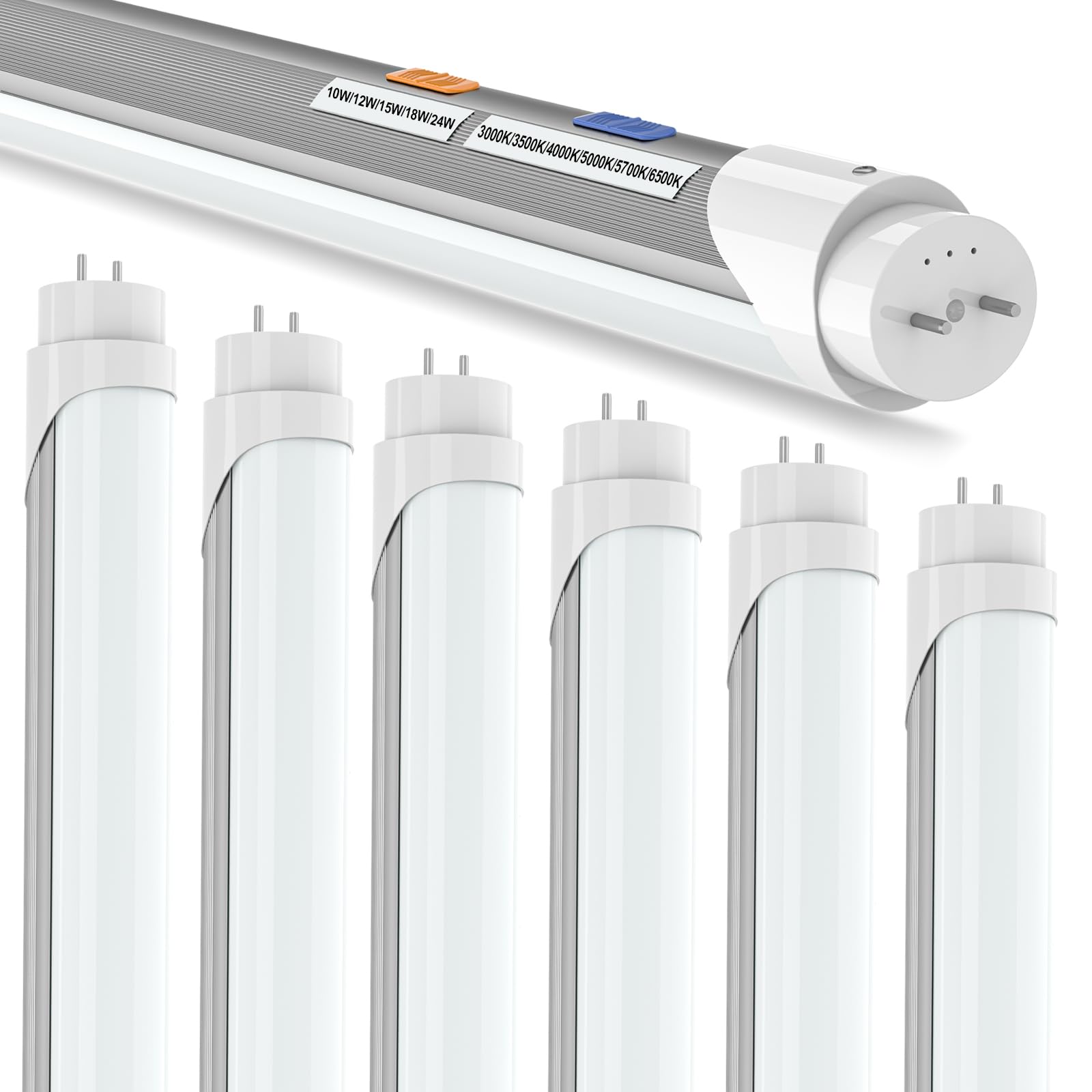 T8 T12 Led Bulbs 4 Foot, 4Ft Tube Lights Type A+B Bulbs, 6Cct 3000K-6500K/5 Power(10W-24W) Selectable, T8/T12 4Ft Fluorescent Tu