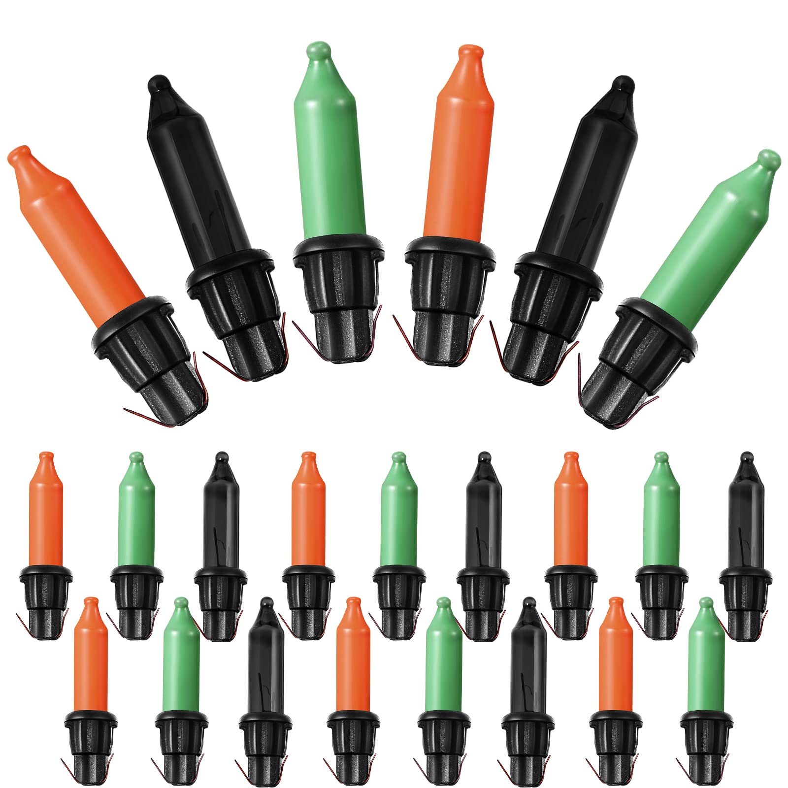 60Count 2.5V Christmas 50/100/150/200 Count Mini Incandescent Wire String Lights Replacement Bulbs Indoor/Outdoor Christmas Lights Decor for Home Xmas Tree (Black Base with Orange, Green, Black Bulb)