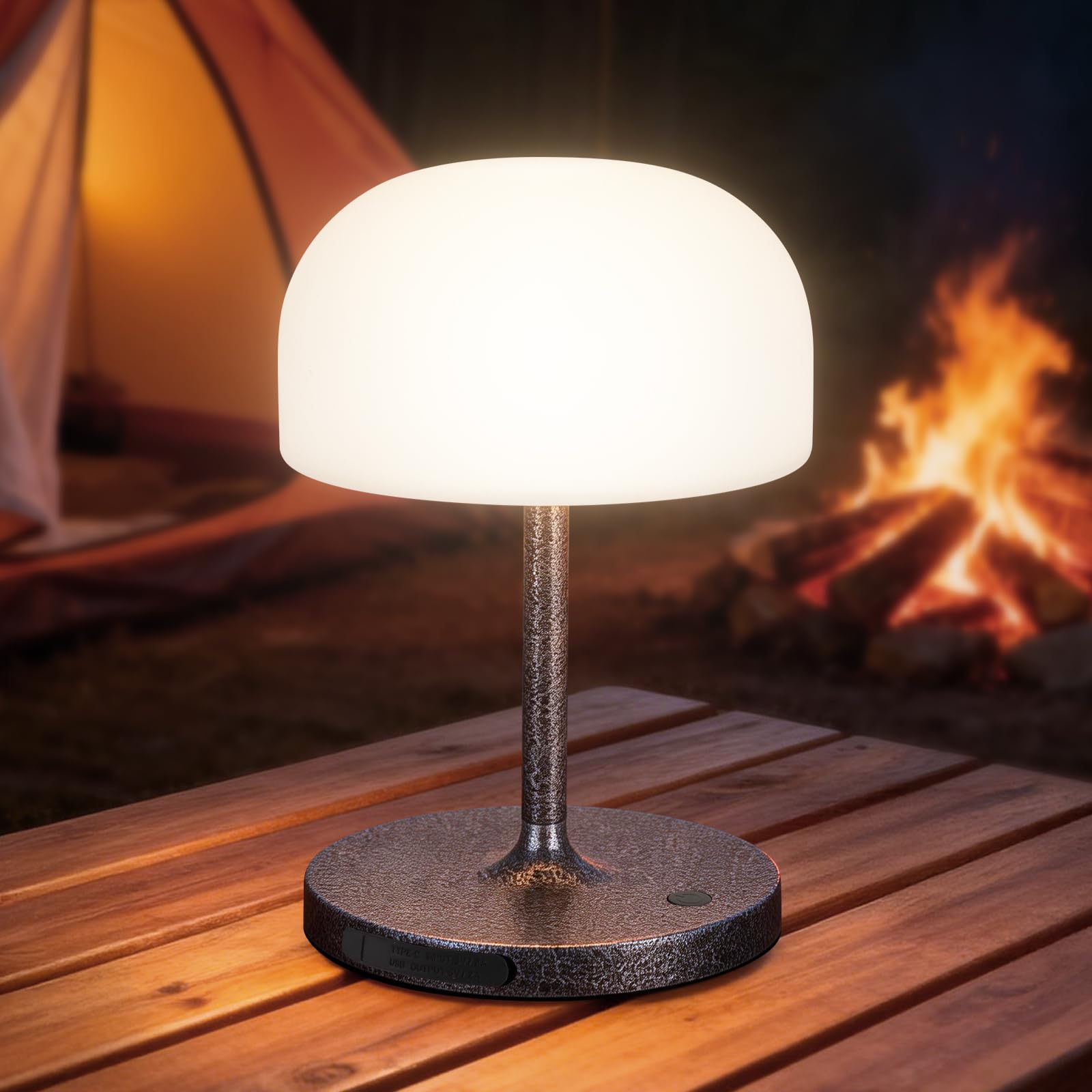 Vikdio Cordless Table Lamp, Waterproof 4000mAh Rechargeable Mushroom Lamp, Small Touch Light for Outdoor Indoor Bedroom Bathroom