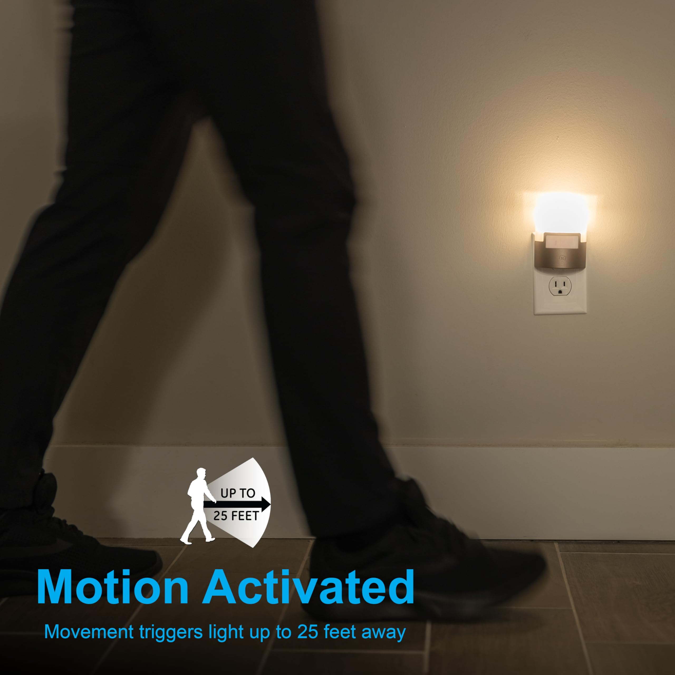 GE LED Motion Sensor Night Light, 40 Lumens, Energy Efficient, 1 Pack, Bronze, Model 26140, Ideal for Bedroom, Bathroom, Kitchen, Hallway