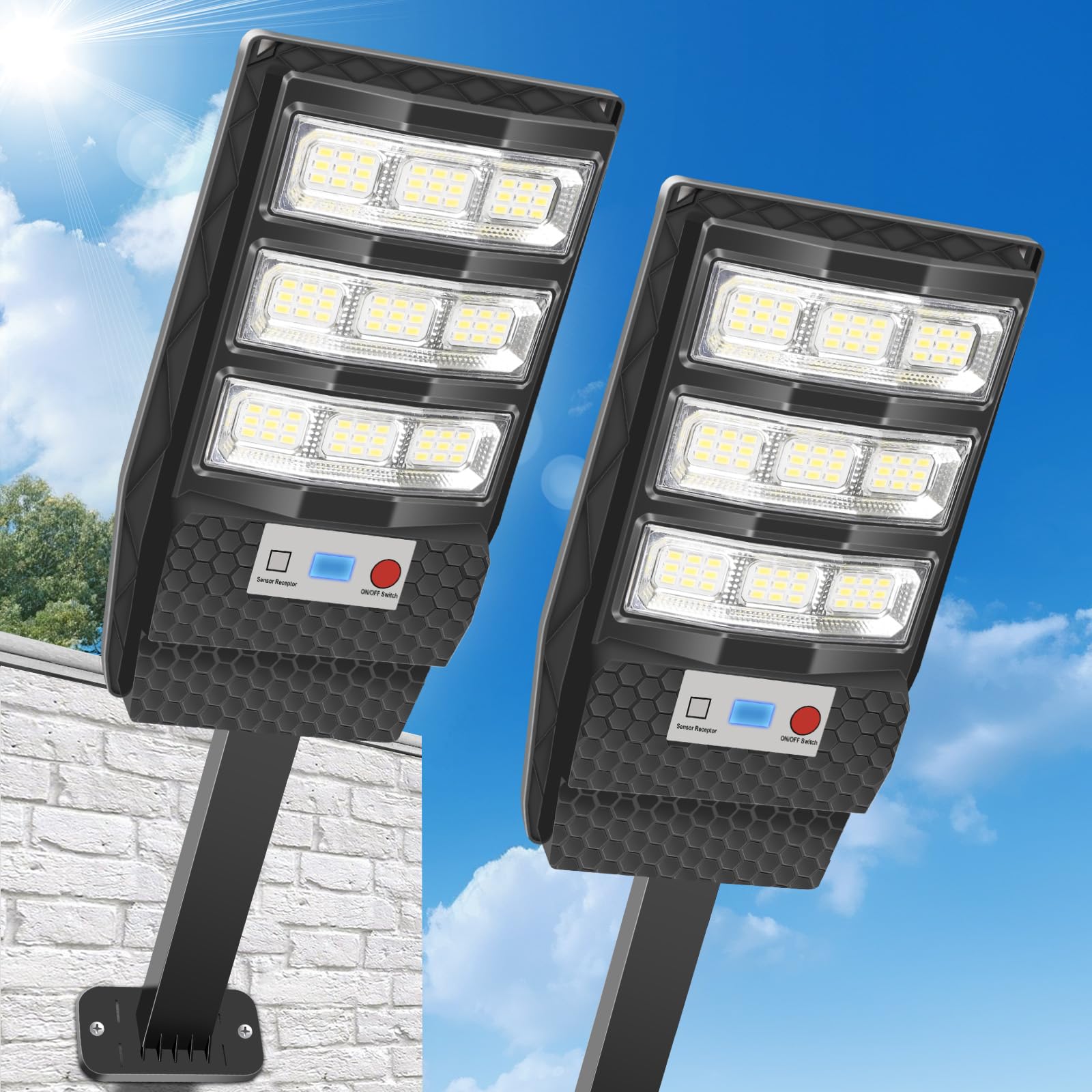 Solar Lights Outdoor Waterproof 2 Pack, Flood Lights Motion Sensor Solar Powered, Dusk to Dawn Outdoor Lighting Remote Control,