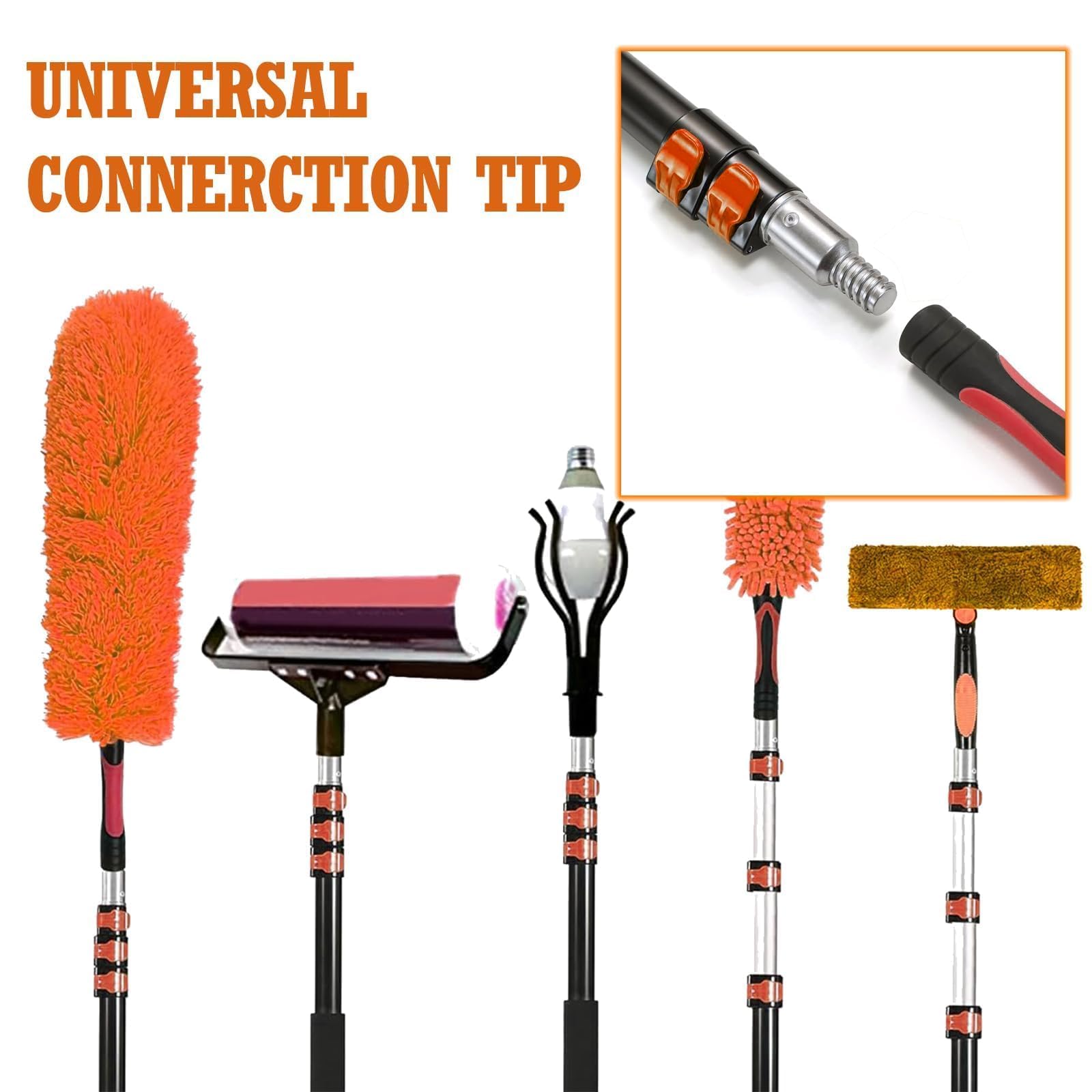 SISUPASSIE Light Bulb Changer, 20FT Reach, Aluminum, Orange, Model HKLBOR02, Suction Cup & Basket for High Ceilings