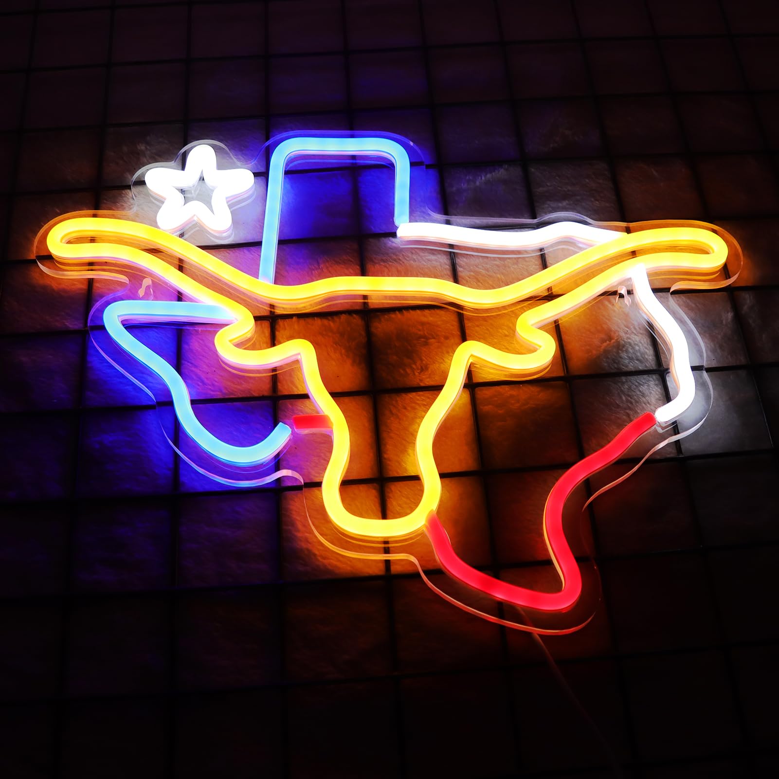 Pinlangdou TEXAS Neon Sign LED Wall Decor USB Powered 15x12 IN Yellow Plastic for Man Cave Bar Gift