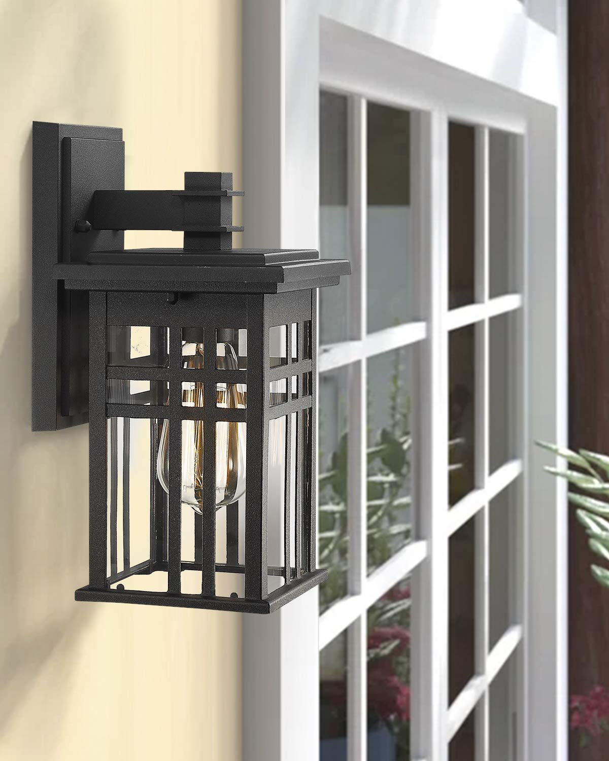 zeyu Outdoor Wall Sconce - 2 Pack, Black Finish, Clear Glass Shade, Medium Size, Model 20068B1-2PK