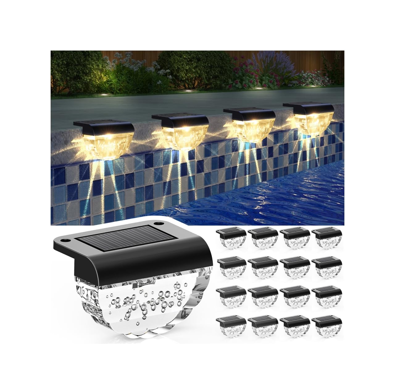 Melunar 16 Pack Solar Deck Lights Outdoor, Solar Step Lights Waterproof for Outside, Yard, Patio, Garden, Pool, Railing, Stairs,