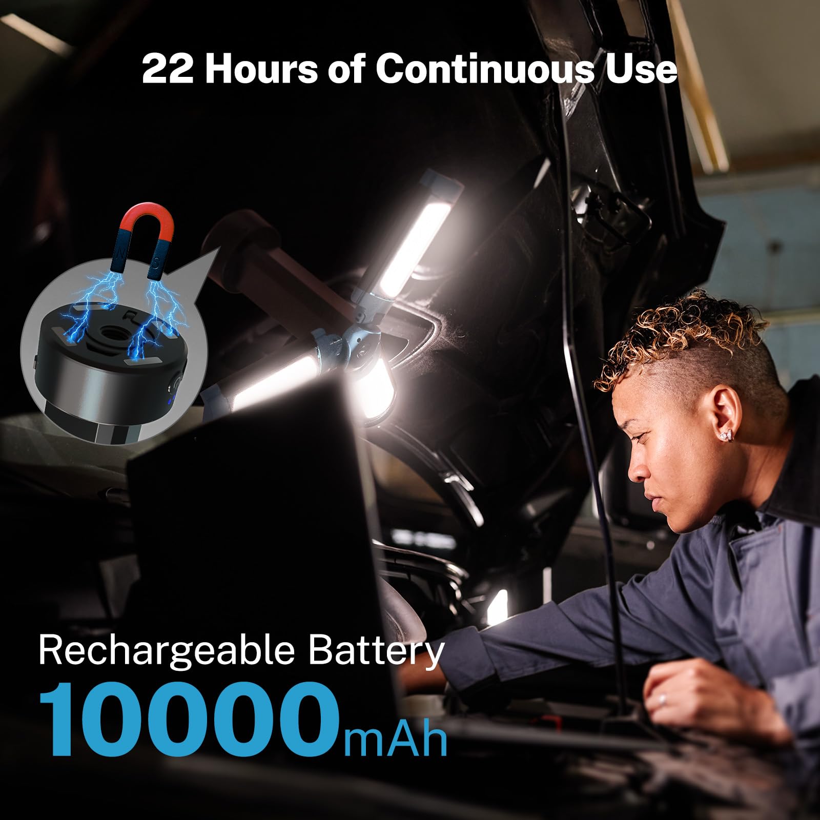 Ogery Rechargeable 10000Mah Camping Light With Stand 6.5 Ft Max Height, Cordless Work Light With 3 Led Lamp Heads, 2200 Lumens D