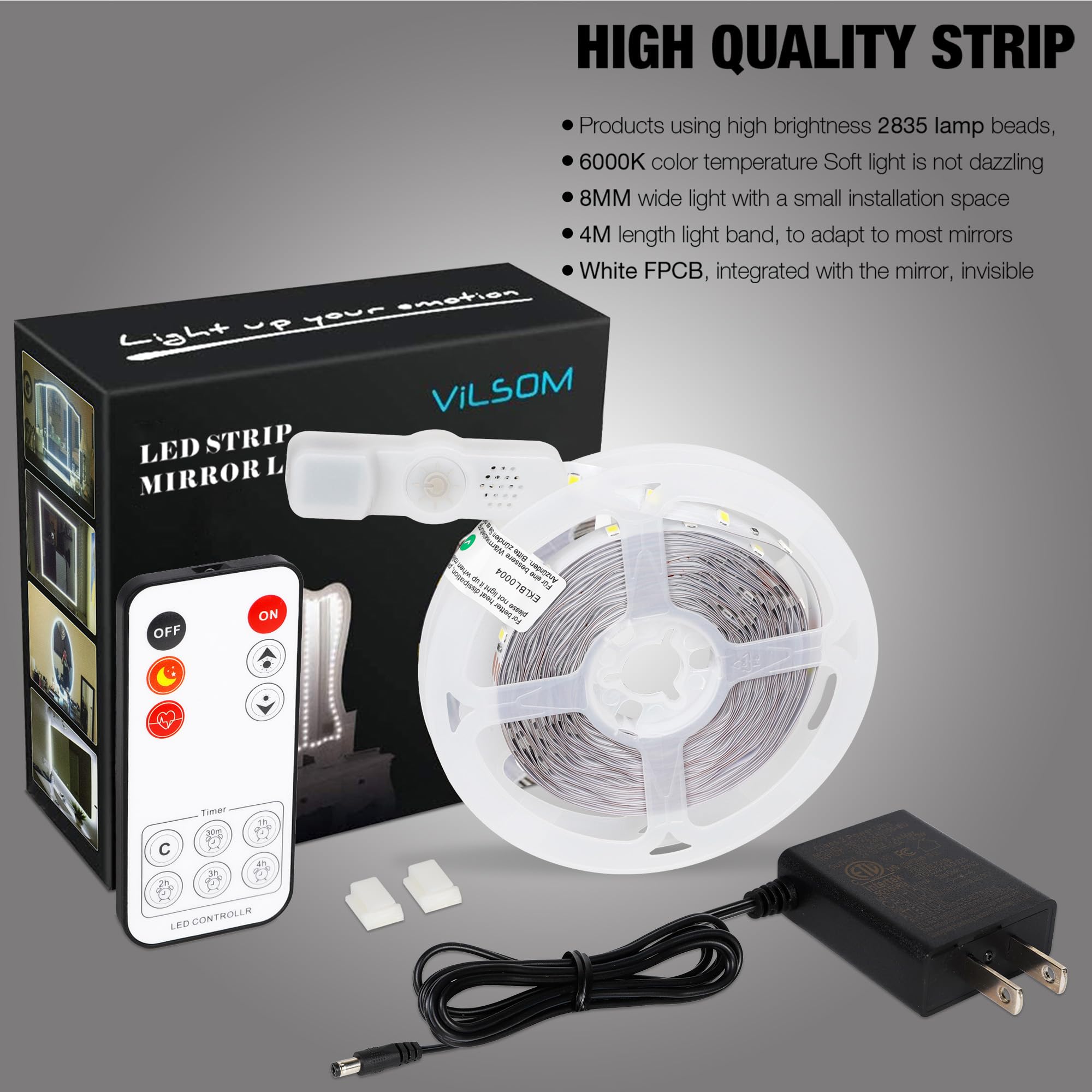 ViLSOM LED Vanity Mirror Lights Kit, 13ft/4M, 240 LEDs, White, with Dimmer and Power Supply, Ideal for Makeup Tables