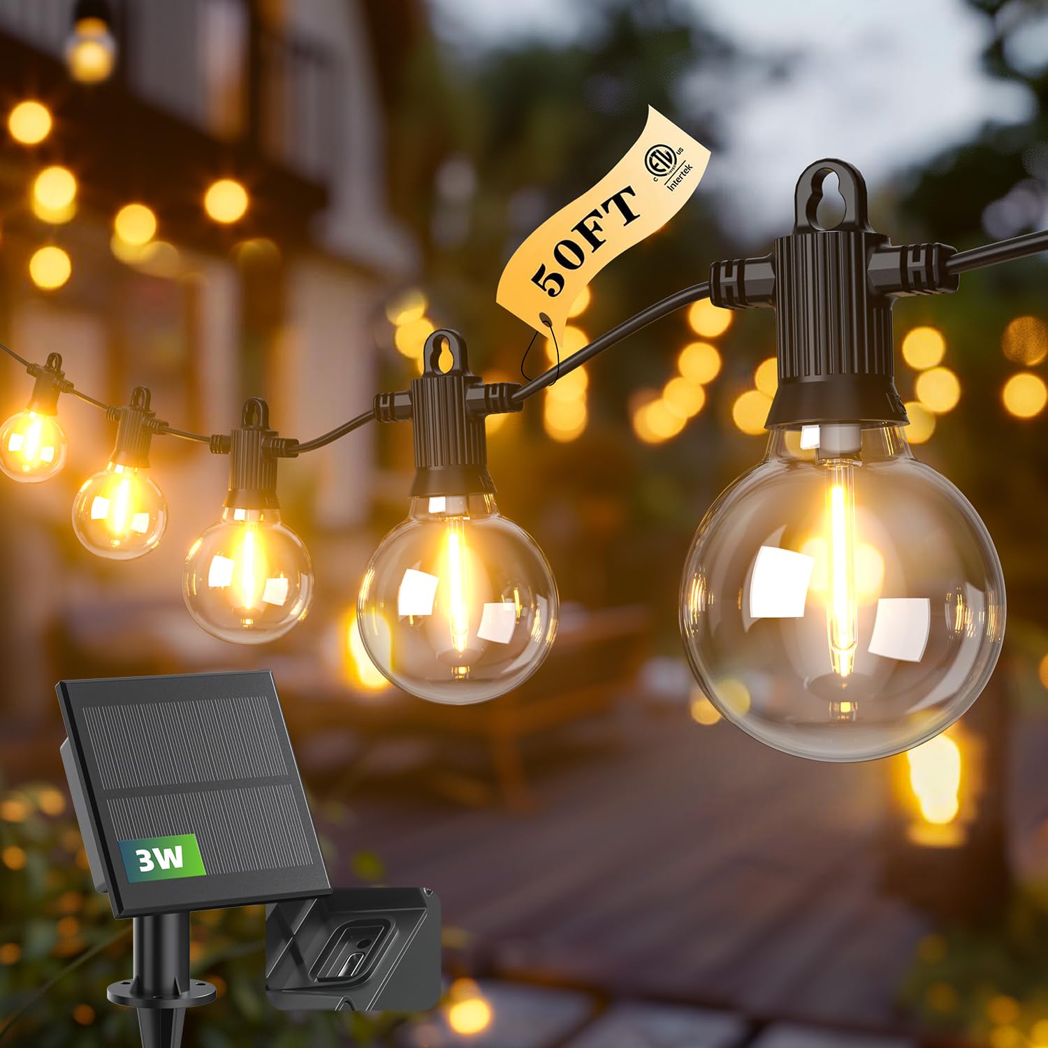 Kawaya Solar Powered String Lights For Outside, Outdoor Ip65 Waterproof Led Patio Light With Usb-Charging, Shatterproof Edison H