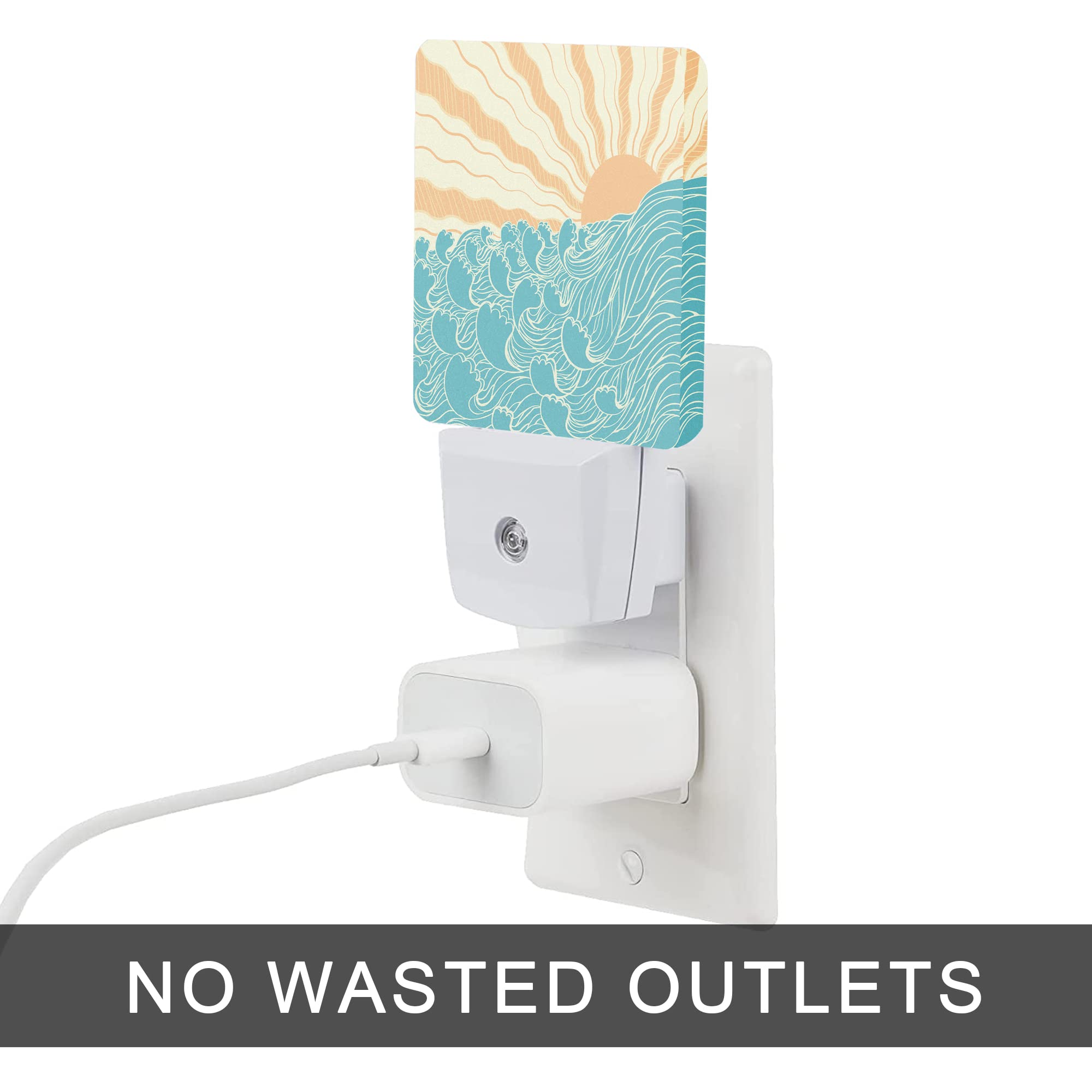 Oeaskly Waves Night Light,Sea Landscape Sun Plug-In Night Lights With Dusk-To-Dawn Sensor For Women/Girls/Boys Gift Sleep Friend