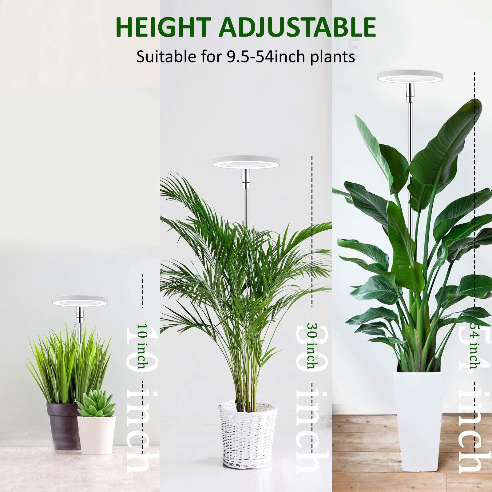 ROMELUCE Grow Lights for Indoor Plants, 72 LED Full Spectrum Plant Light, 10''- 55'' Height Adjustable Growing Lamp with Auto Ti