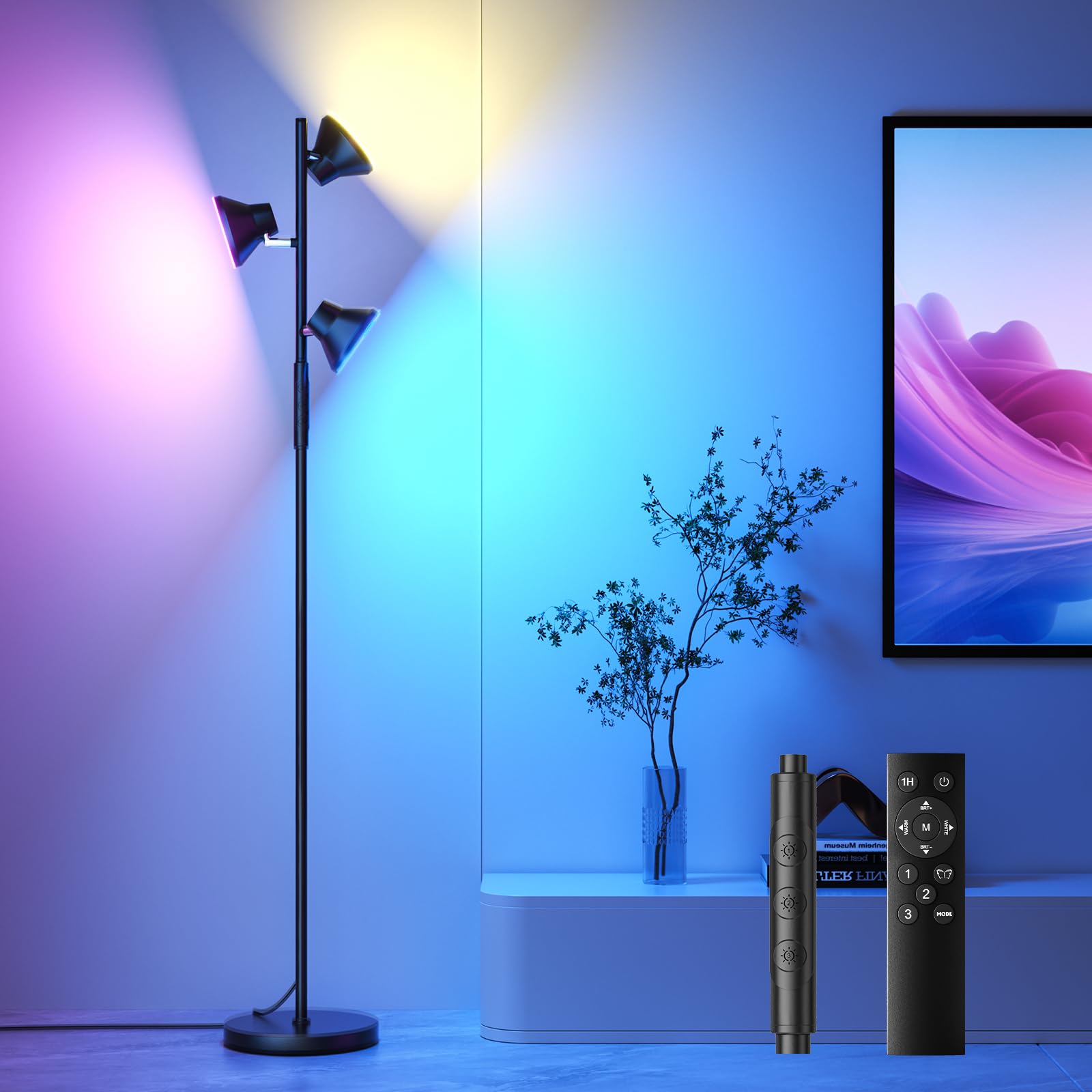 SIBRILLE RGBCW Floor Lamp, 36W Bright Color Changing Lamp, Modern Stepless Dimmable LED RGB Floor Lamp with Remote & Touch Contr