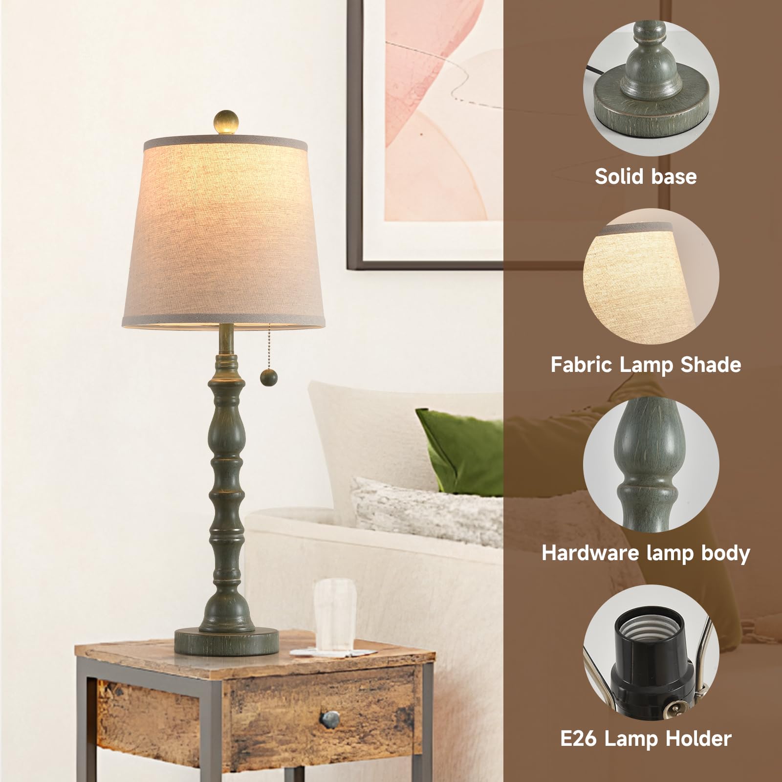 Lamps Set Of 2 Modern Farmhouse Table Lamp Bedside Reading Lights Living Room End Tables Set Lamps For Night Stands Bedroom Nigh