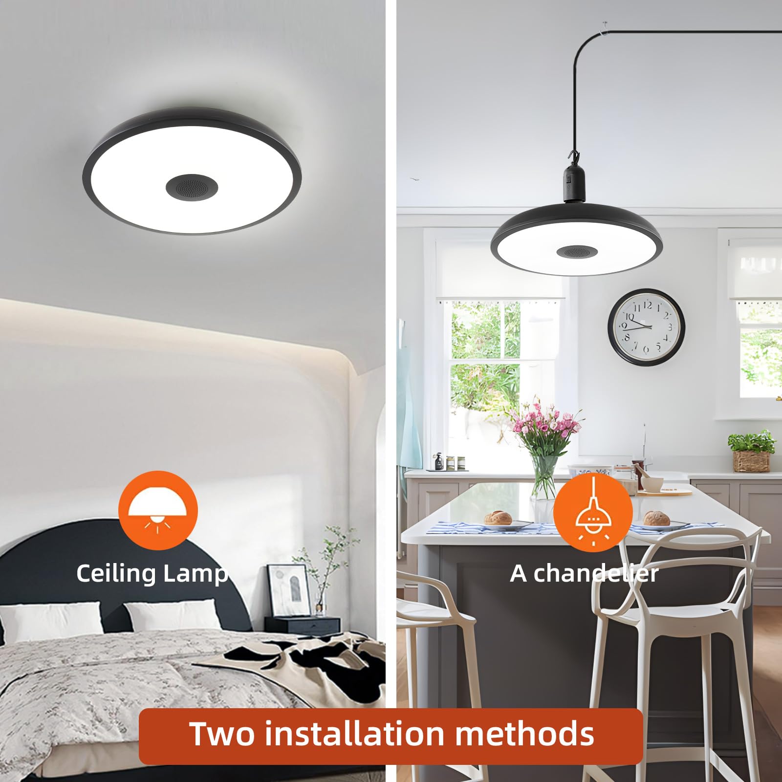 HOREVO Pendant Light Fixture, 18W Adjustable, 12in Plastic, Upgrade Black, for Kitchen, Bar, Dining Room, Model H0017
