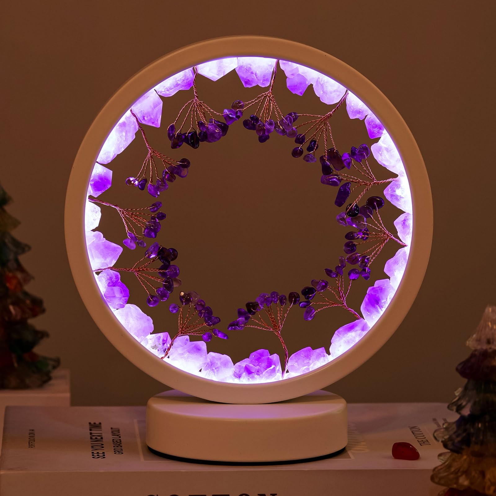 Runyangshi Amethyst Night Lamp Crystal Light Lamp Color Changing USB Interface White Frame Ambient Light Living Room Housewarmin