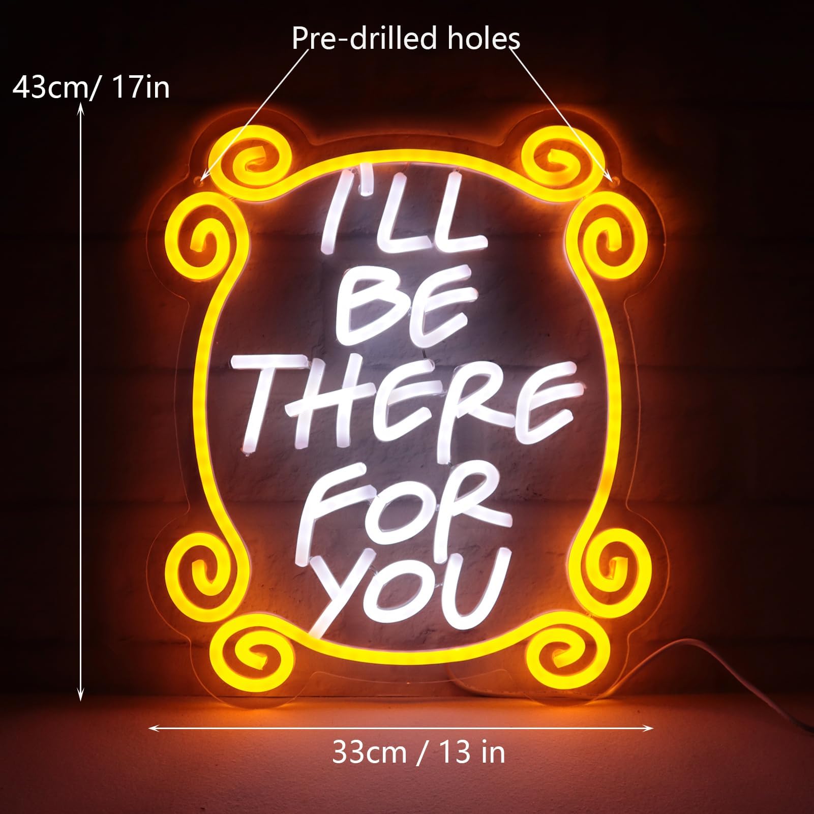 Tiabuy Neon Sign, Ill Be There for You, Dimmable LED Wall Decor, 17x13 inch, Yellow, Friends TV Show Gift