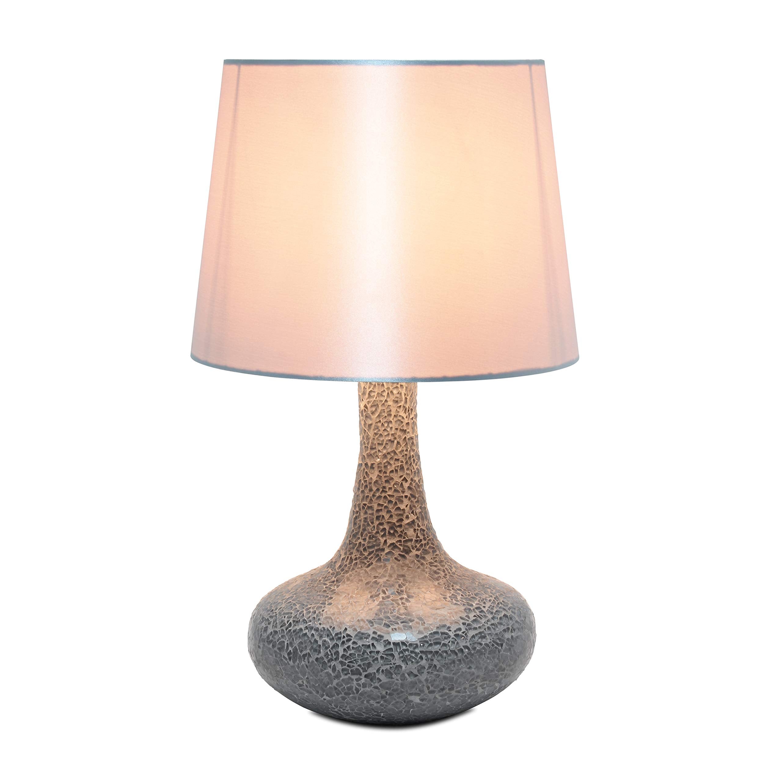 Simple Designs Contemporary Mosaic Tiled Glass Table Lamp 14.17in Gray Resin LT3039-GRY for Home Décor, Bedroom, Living Room, Office