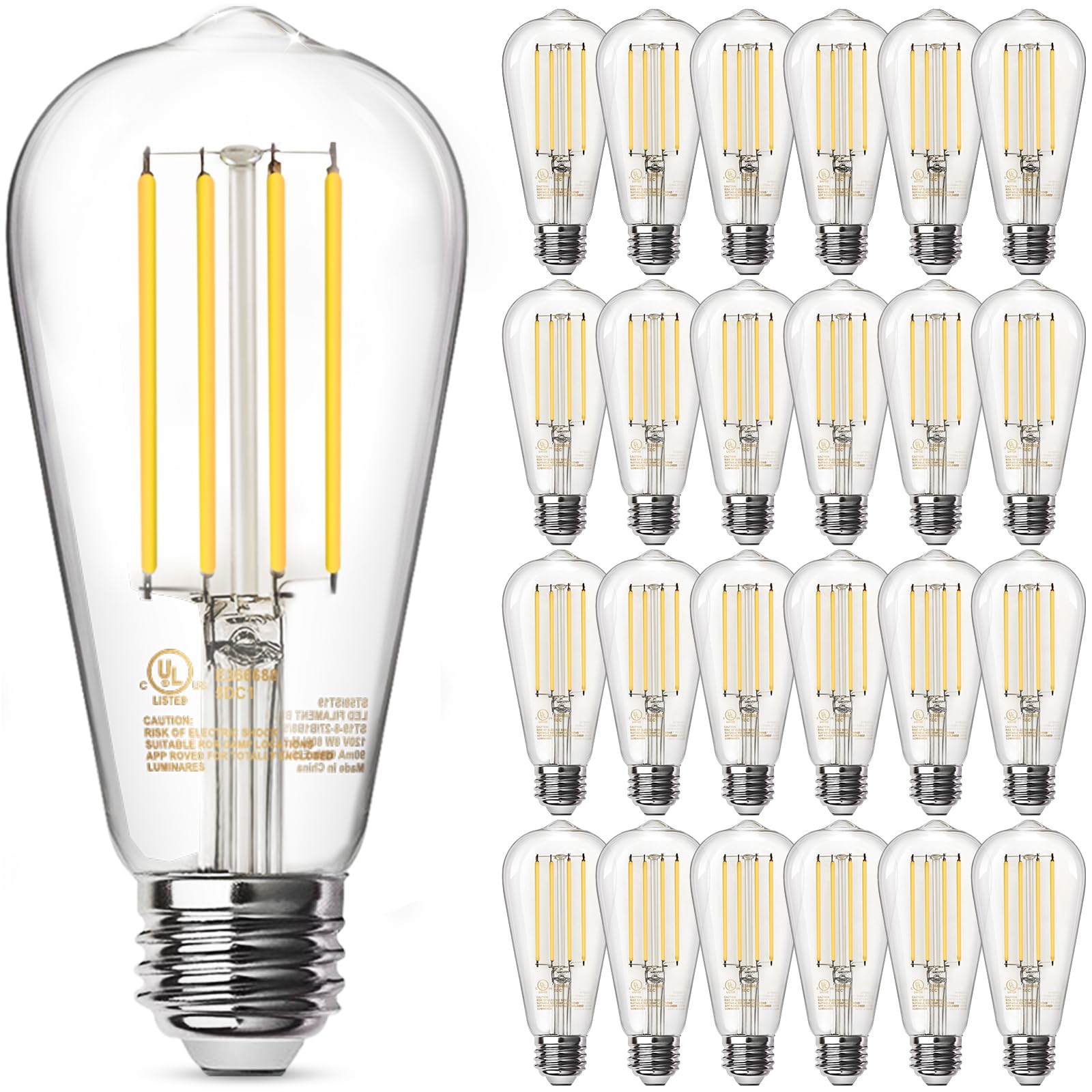 TJOY 24 Pack Vintage 8W ST58 LED Edison Light Bulbs, Dimmable, 60W Equivalent, 800Lumens, 2700K Warm White, E26 Base LED Filament Bulb, CRI80+, Antique Glass Style for Home, Bedroom, Office, Farmhouse